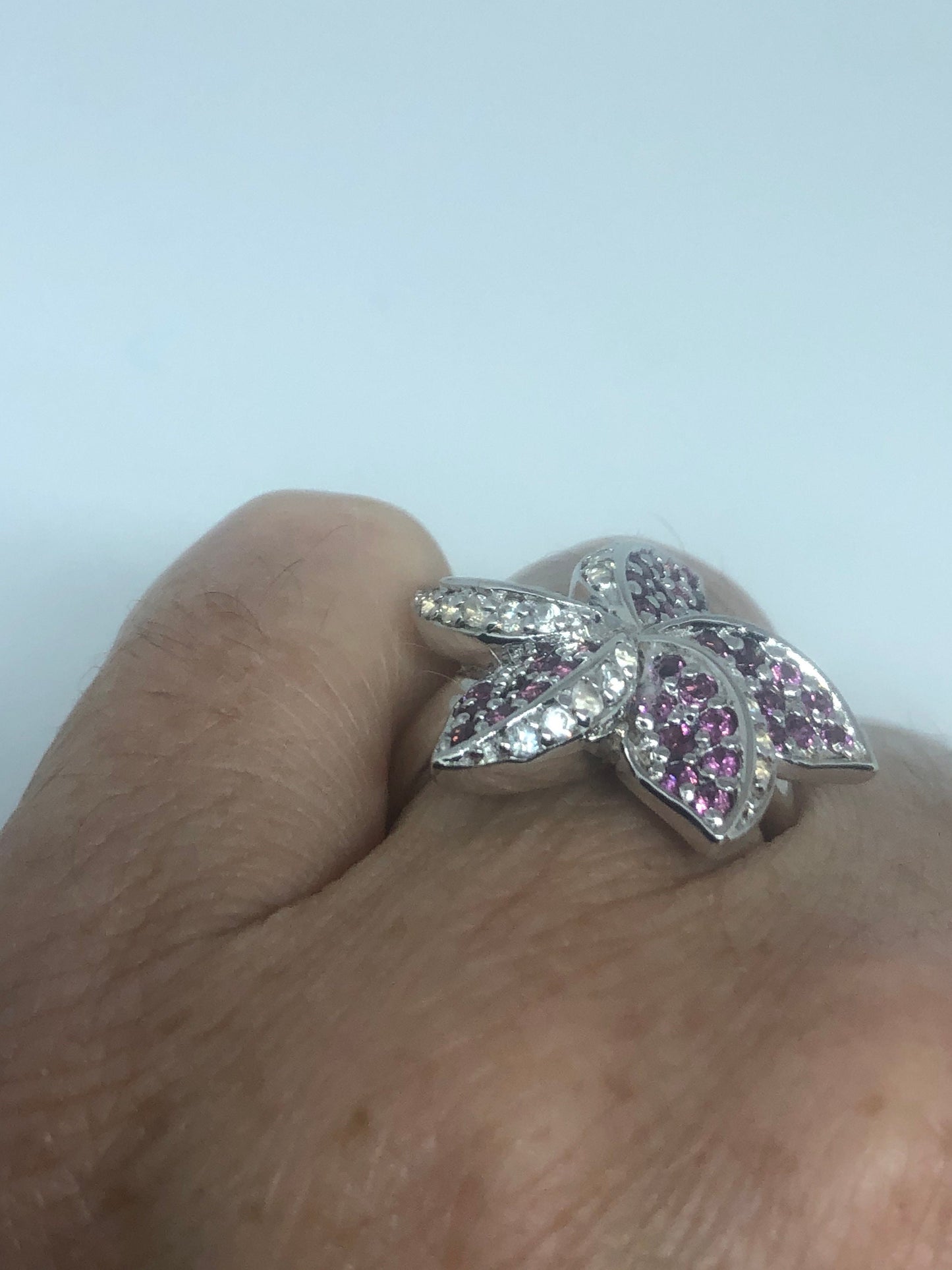 Vintage Pink Tourmaline Flower 925 Sterling Silver Gothic Ring