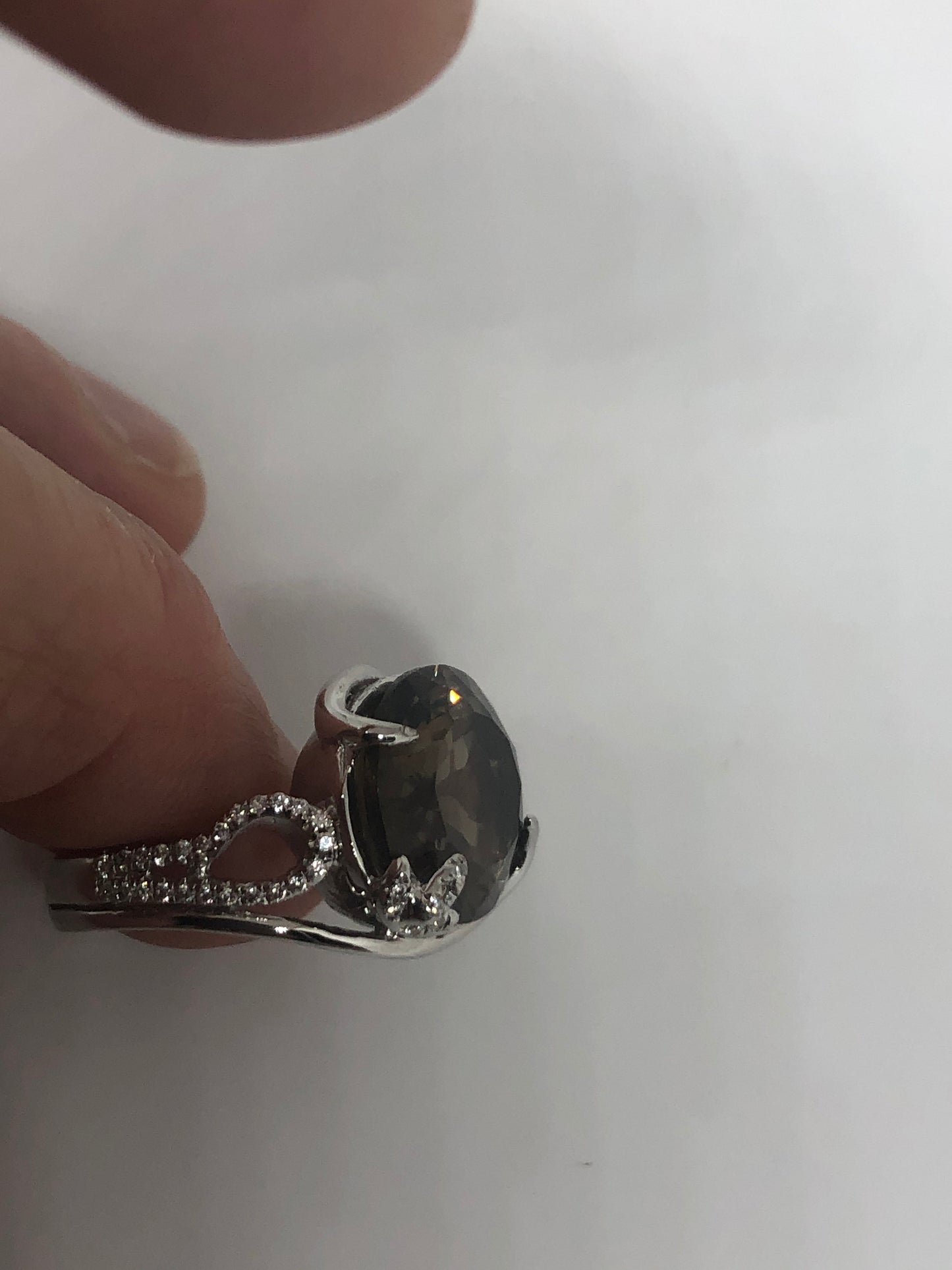 Vintage Smoky Topaz Setting 925 Sterling Silver Gothic Ring Size 4