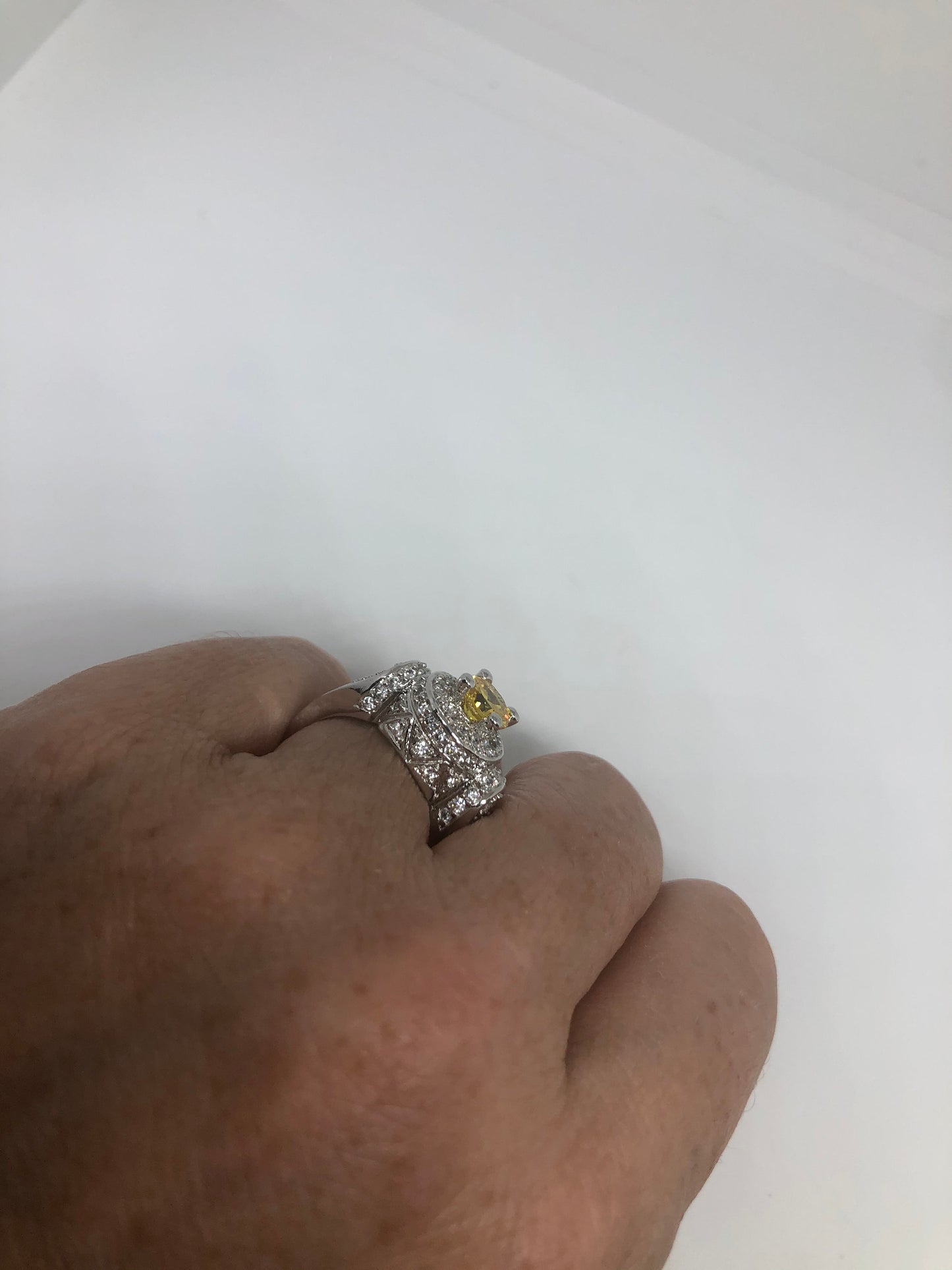 Vintage Cubic Zirconia Crystal 925 Sterling Silver Ring