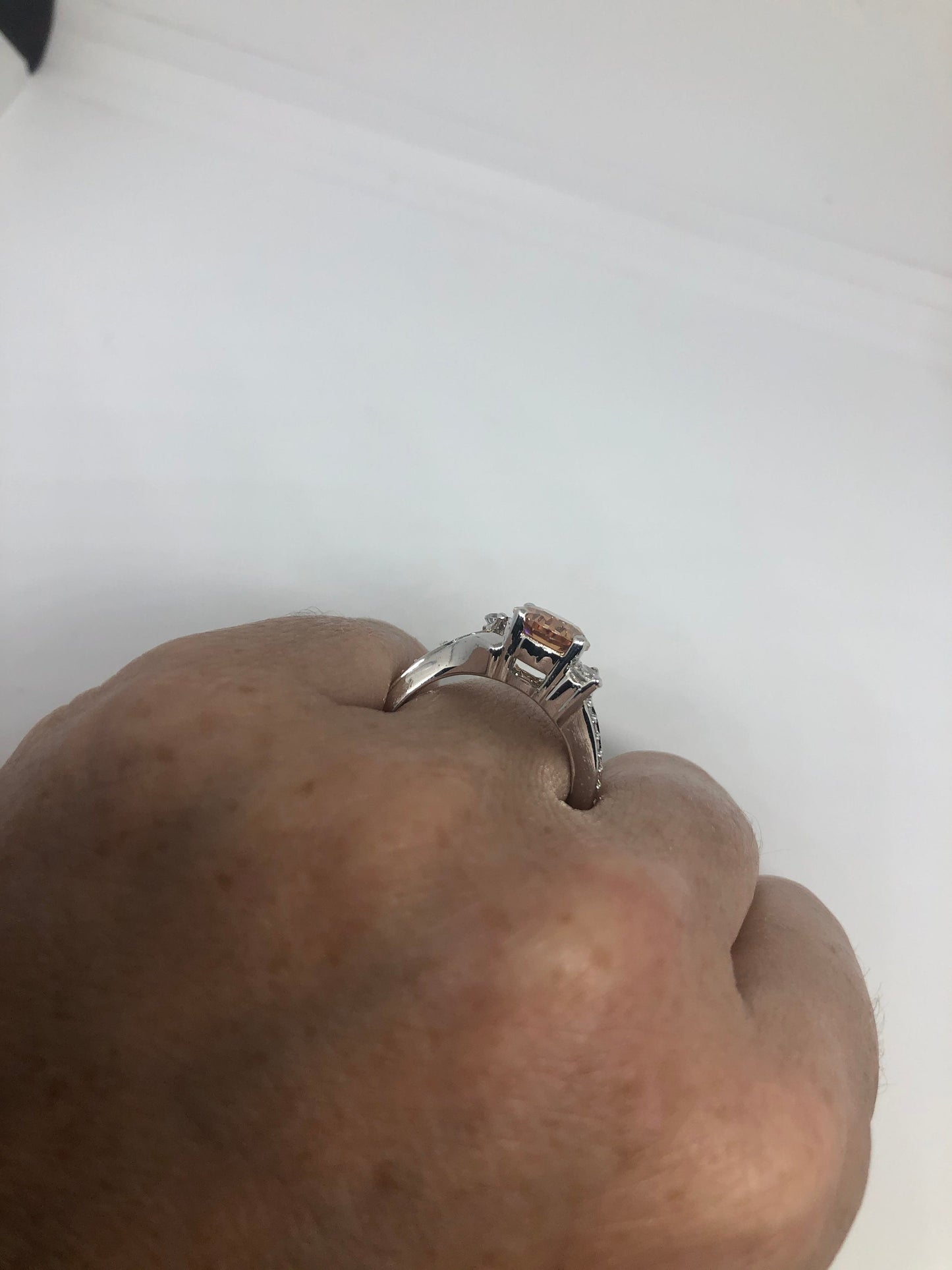 Vintage Cubic Zirconia Crystal 925 Sterling Silver Ring