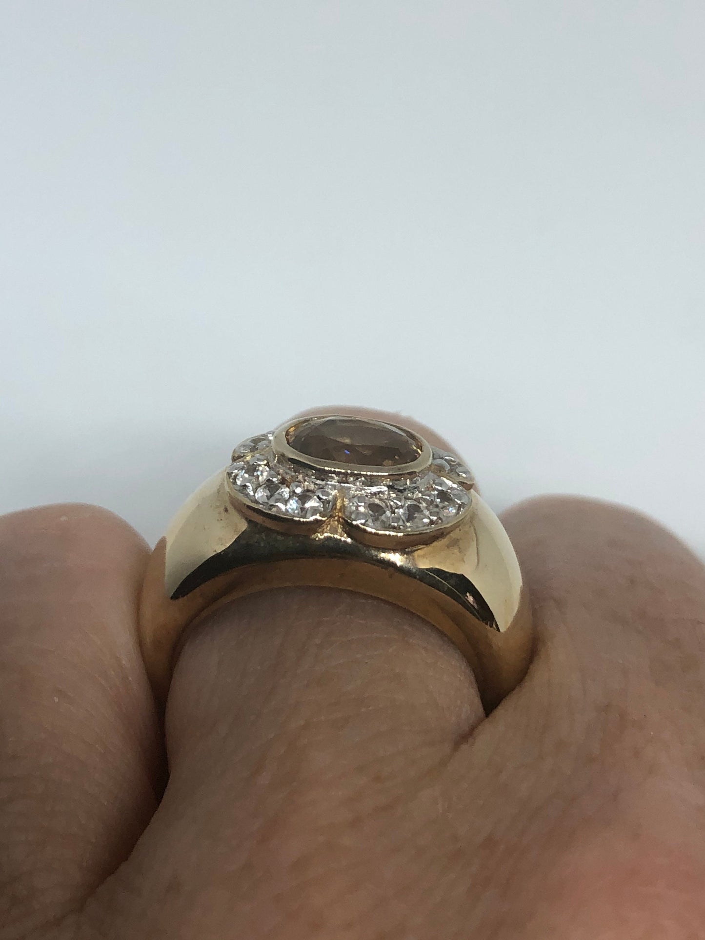 Vintage Citrine Golden 925 Sterling Silver Gothic Ring