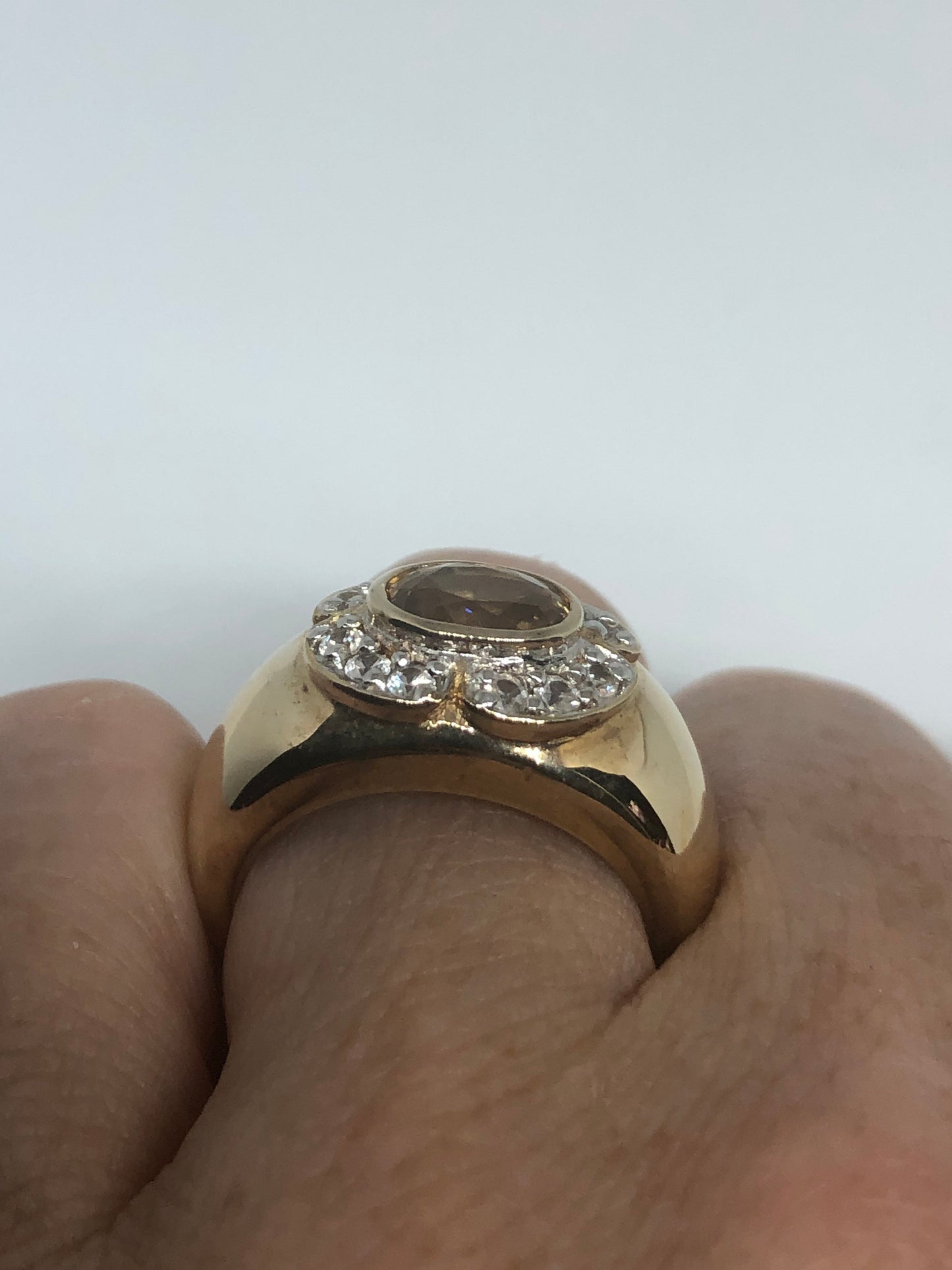 Vintage Citrine Golden 925 Sterling Silver Gothic Ring
