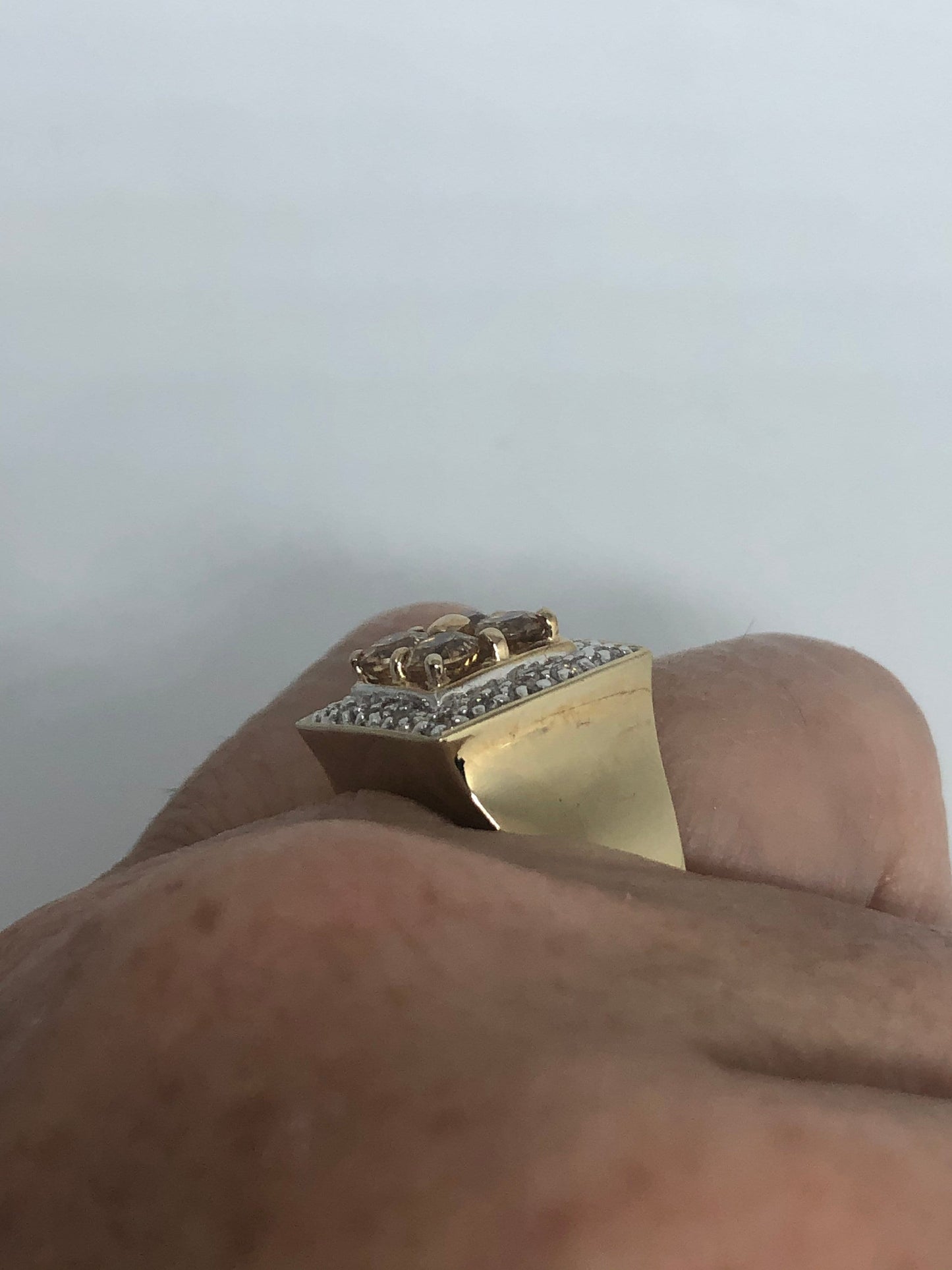 Vintage Citrine Golden 925 Sterling Silver Gothic Ring Size 6