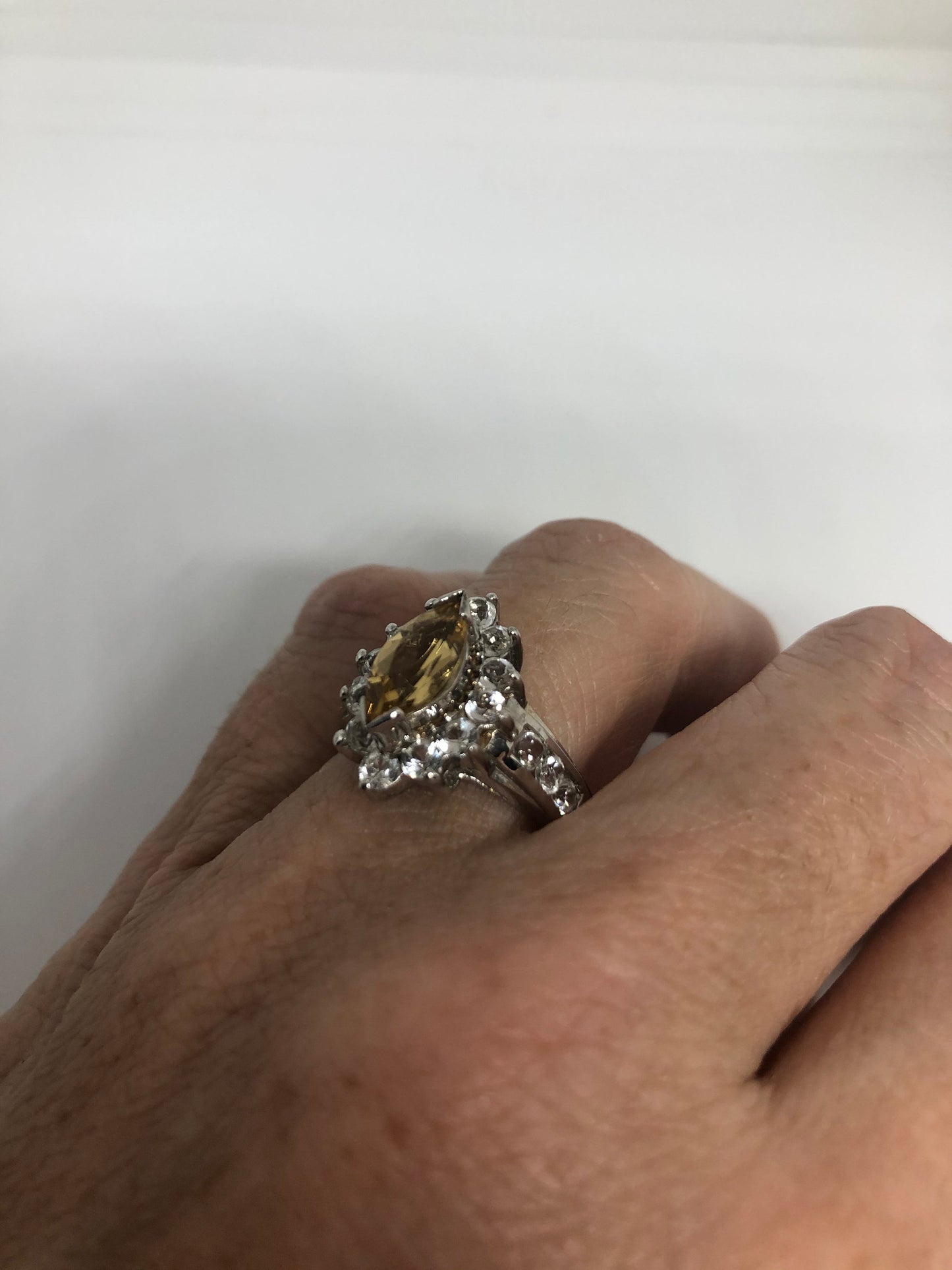 Vintage Citrine Golden 925 Sterling Silver Gothic Ring Size 6