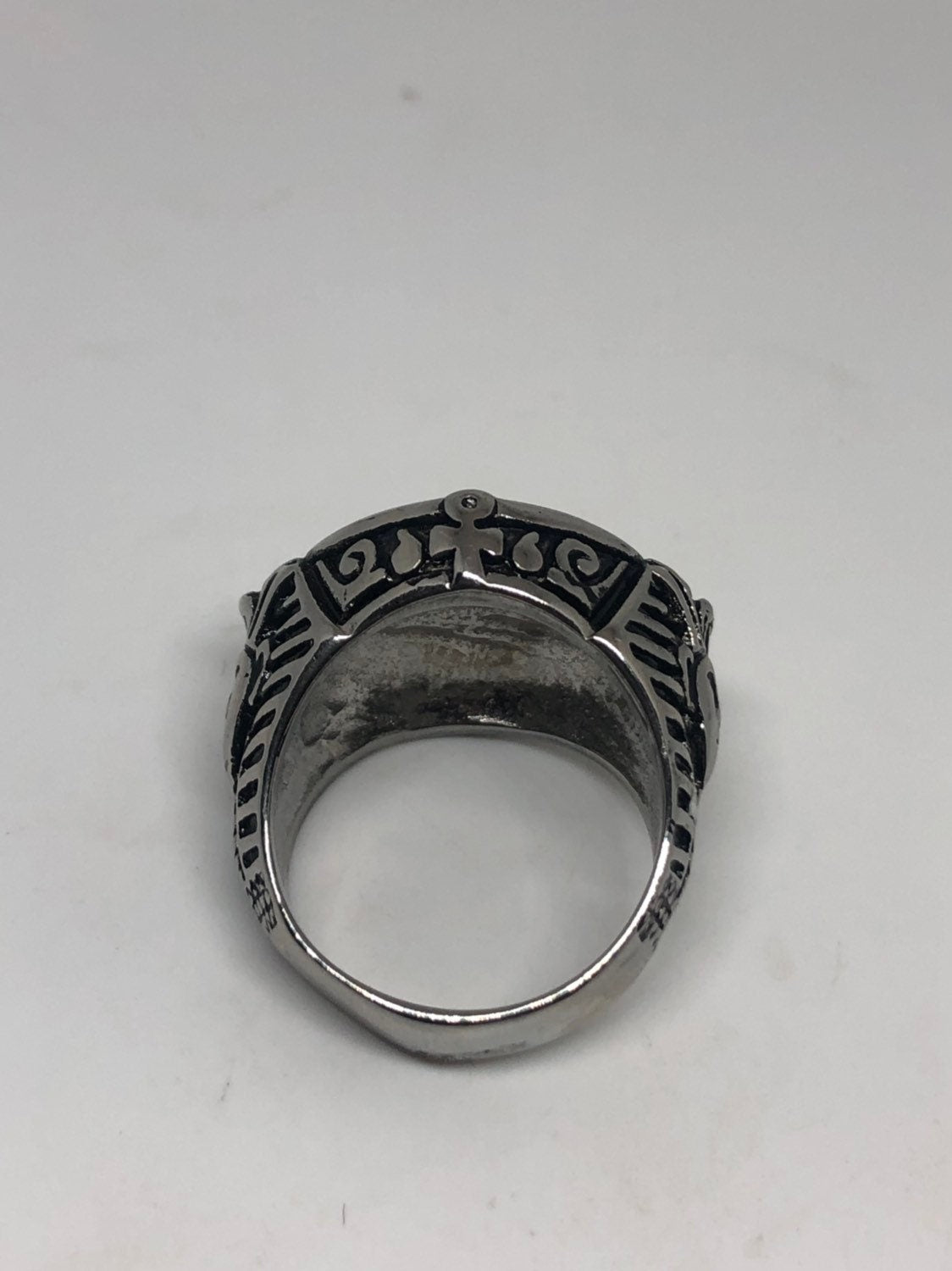 Vintage Silver Stainless Steel Egyptian Ankh Horus Eye Men's Ring