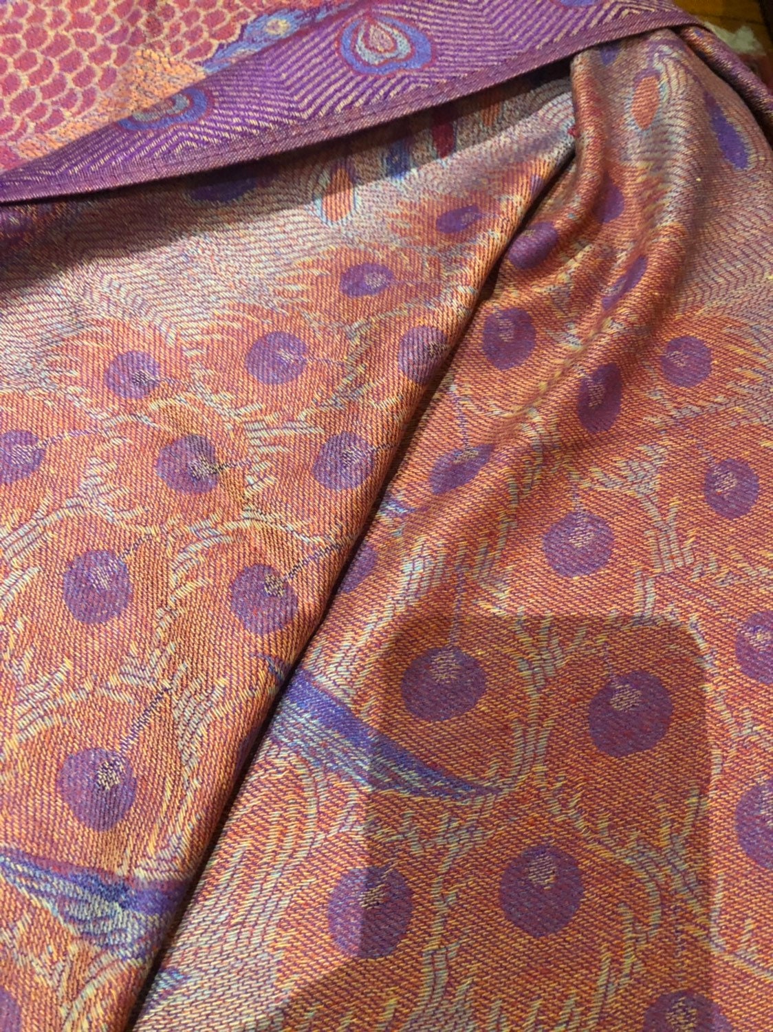 Vintage Peacock feather Brocade Pashmina Scarf Wrap Shawl
