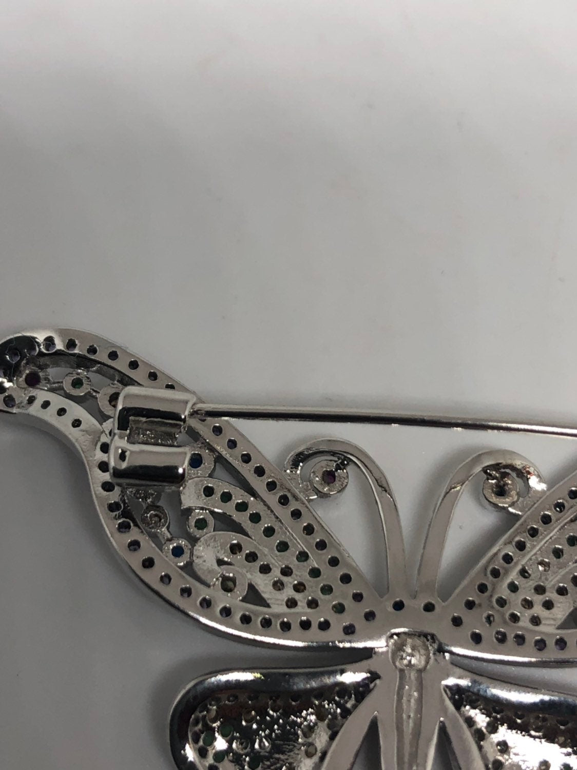 Vintage pastel Crystal Gothic Styled Silver Finished Butterfly Broach