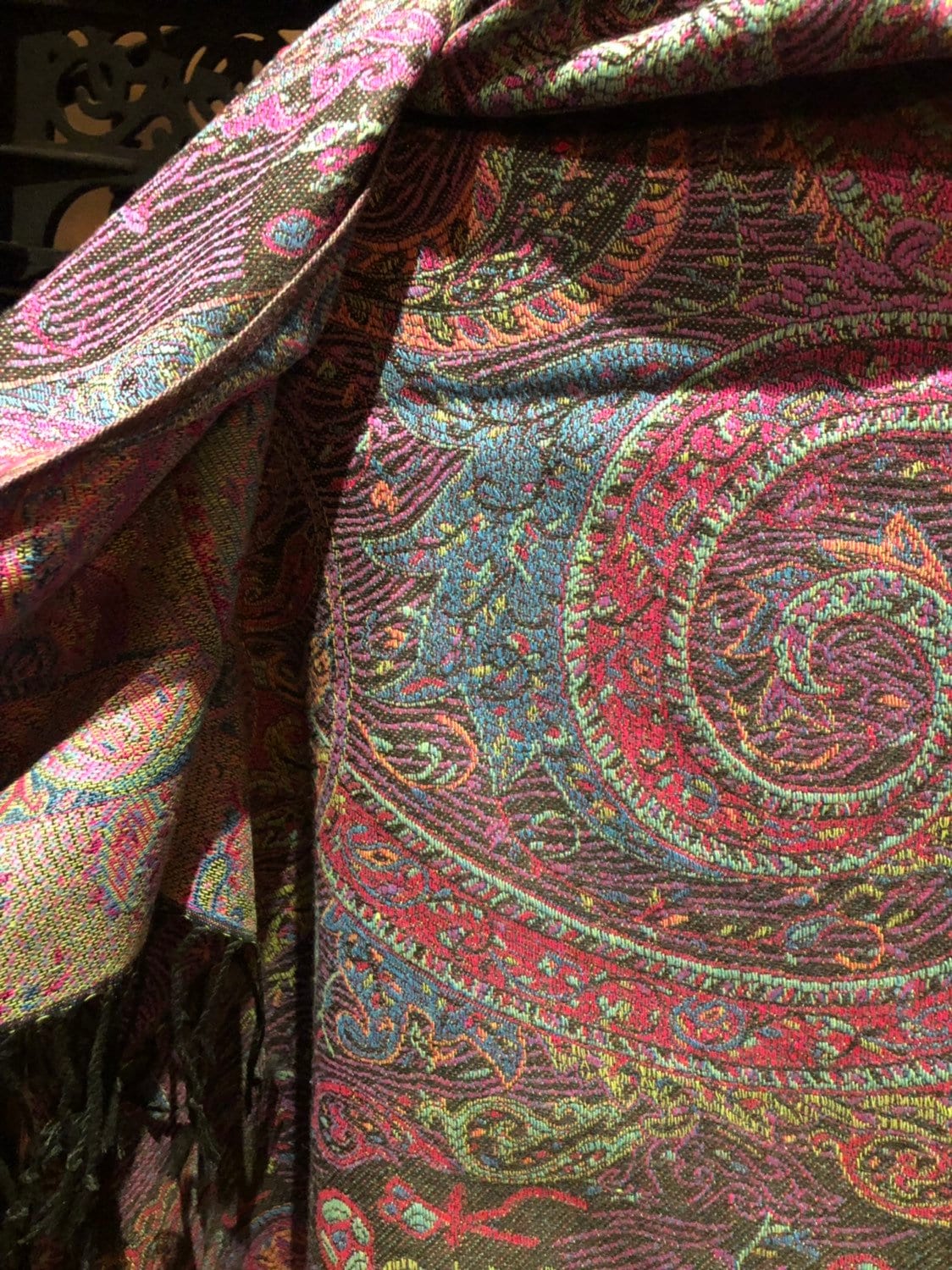 Vintage purple Paisley Brocade Pashmina Scarf Wrap