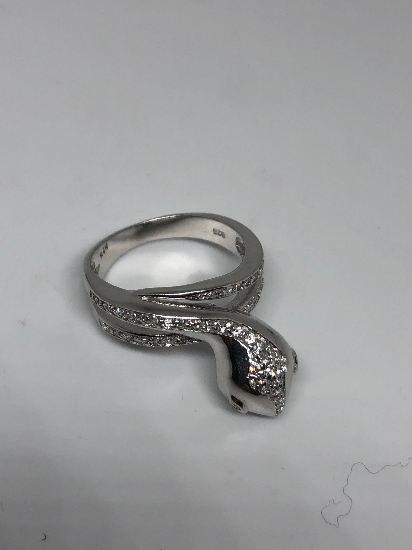 Vintage Snake Ring 925 Sterling Silver Crystal