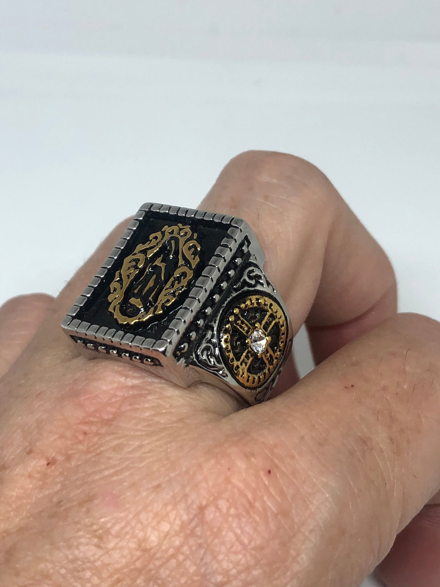 Vintage Saint Mary Ring Golden Stainless Steel Mens