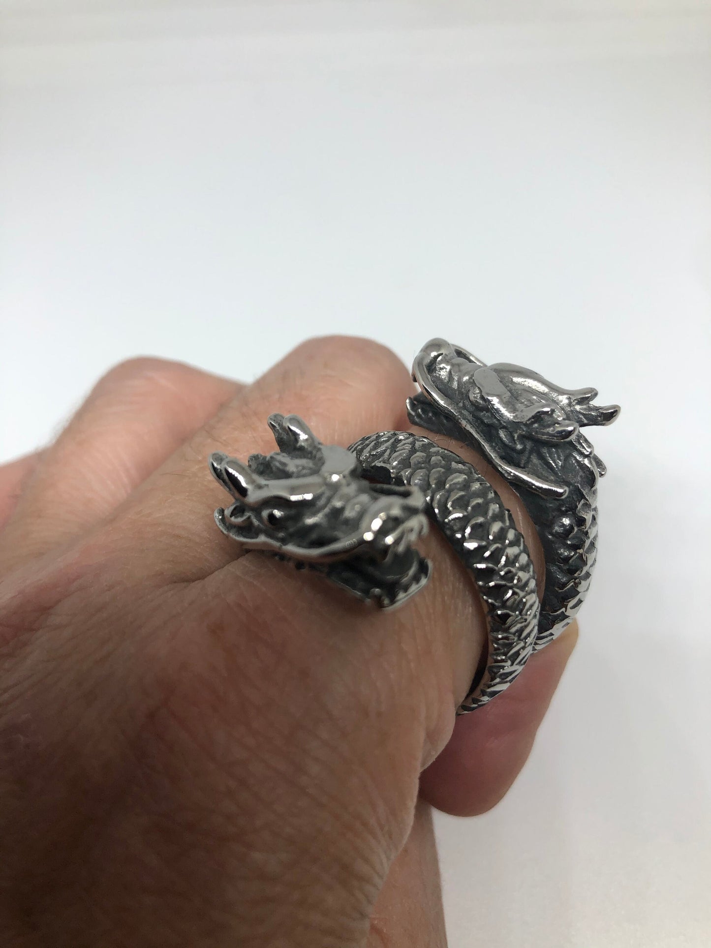 Vintage Gothic Silver Stainless Steel Dragon Mens Ring