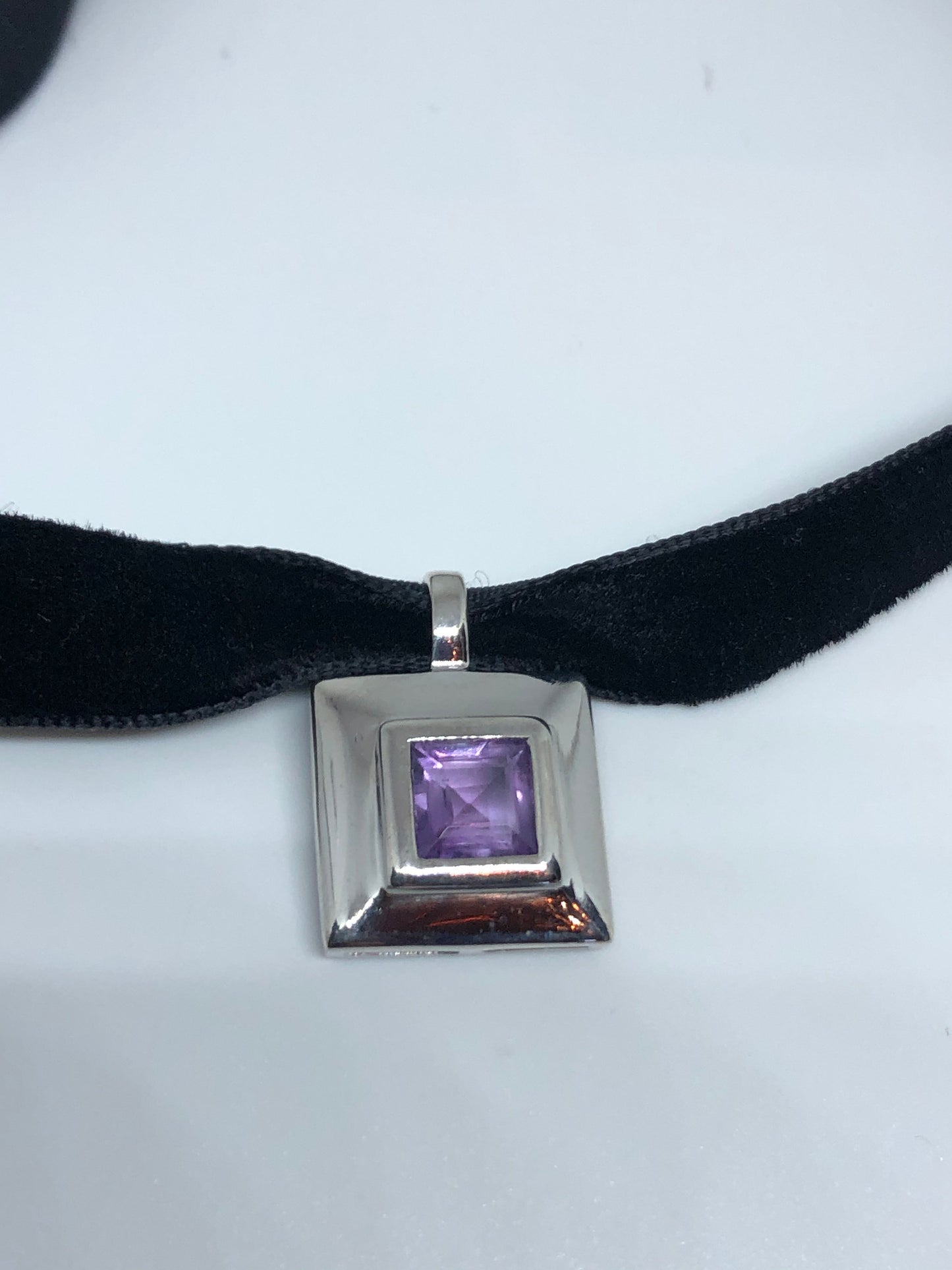 Vintage Handmade 925 Sterling Silver Genuine Amethyst Choker Antique Pendant Necklace