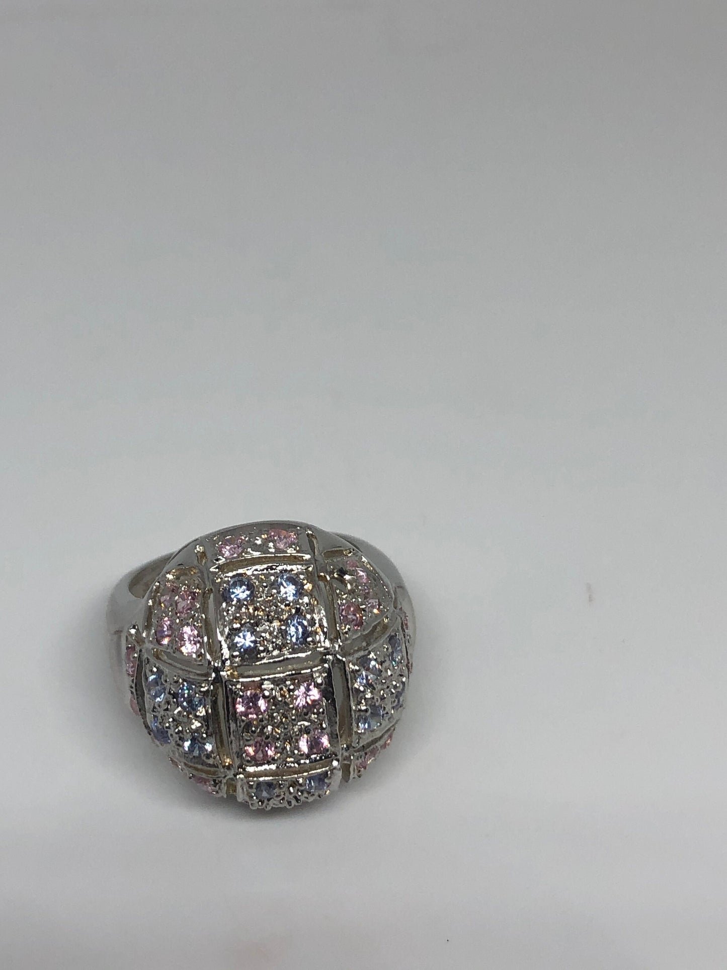 Vintage Clear and Pink CZ 925 Sterling Silver Cocktail Ring Size 8