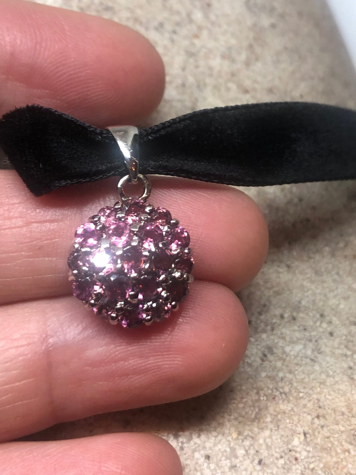 Vintage 925 Sterling Silver Genuine Red Tourmaline Antique Choker Pendant Necklace