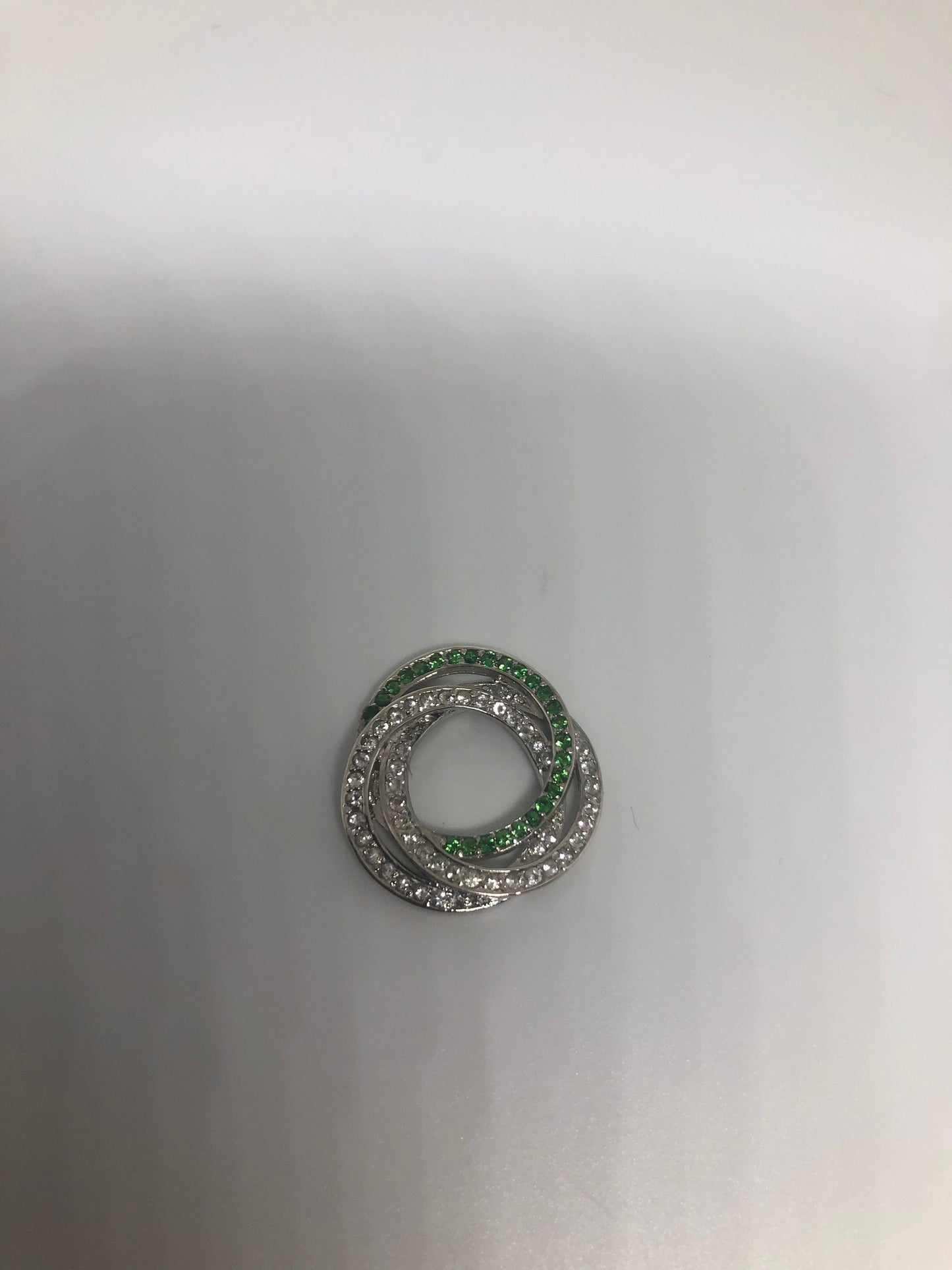 Vintage Green Choker Deco Chrome Diopside 925 Sterling Silver Pendant Necklace