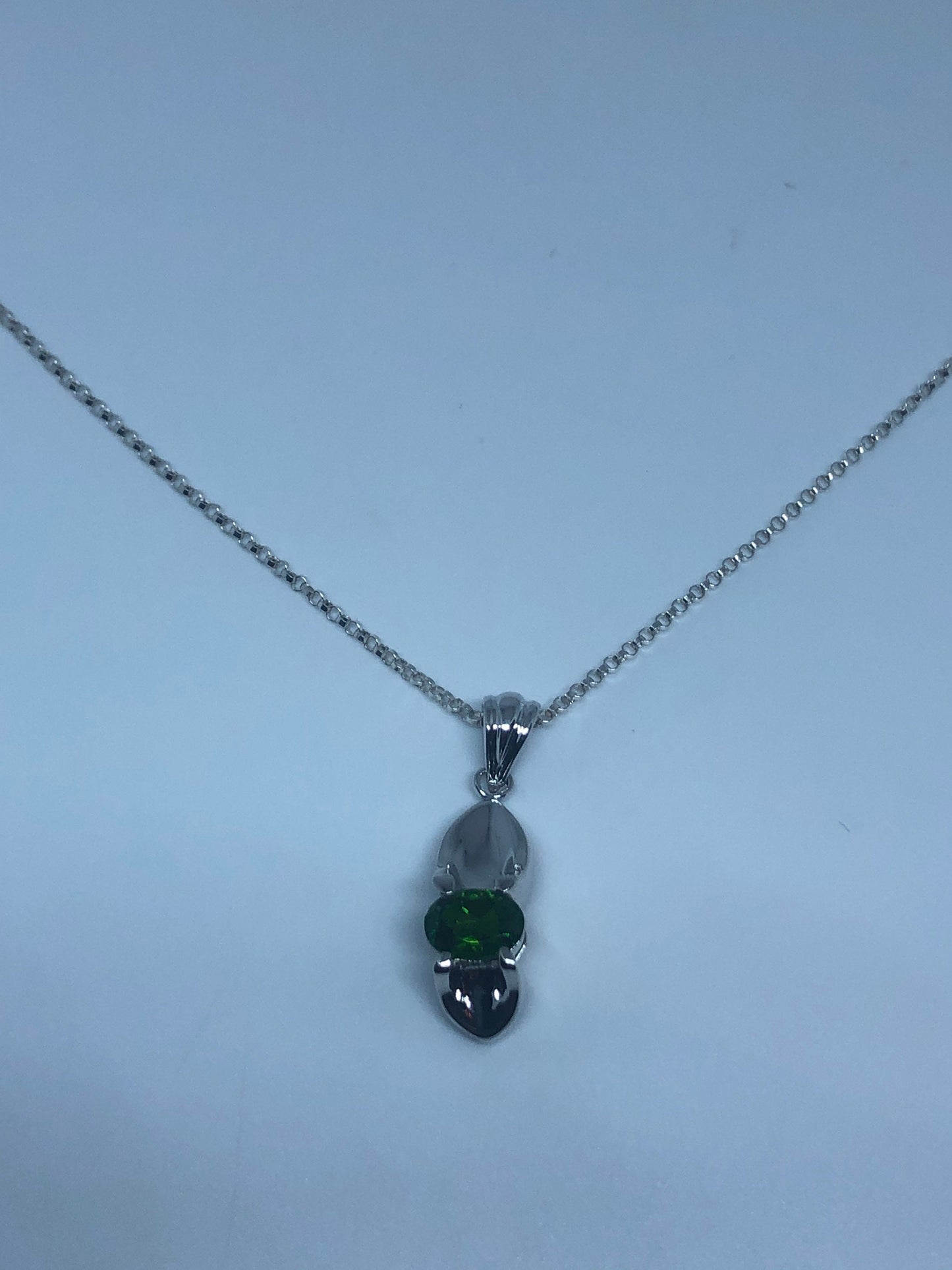 Vintage Green Choker Deco Chrome Diopside 925 Sterling Silver Pendant Necklace