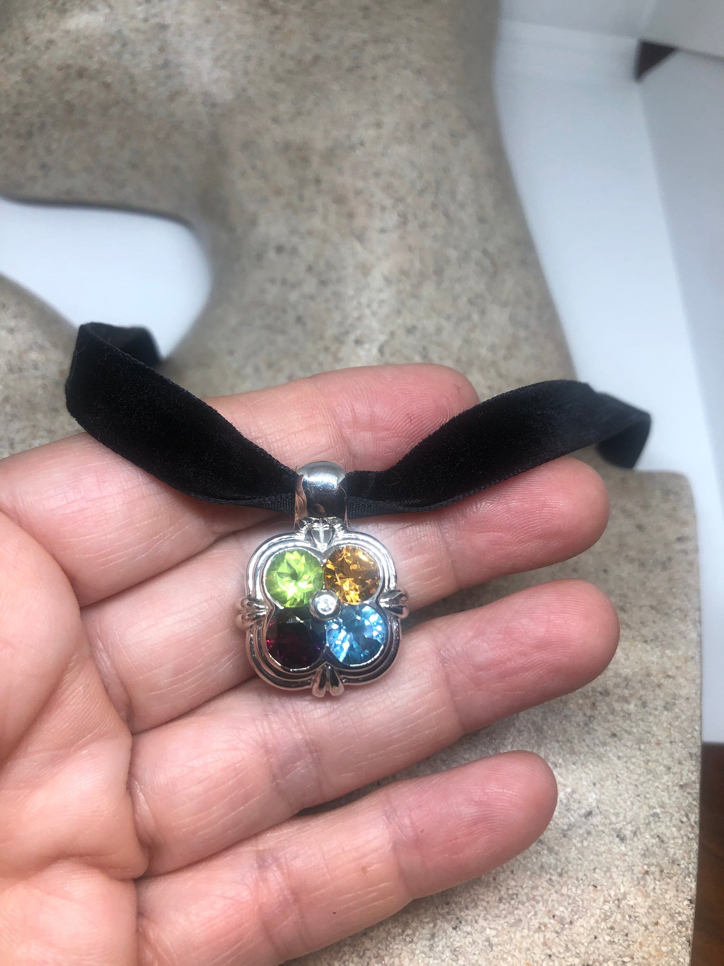 Vintage 925 Sterling Silver Genuine Garnet Mixed Gemstone and Citrine Antique Pendant Necklace