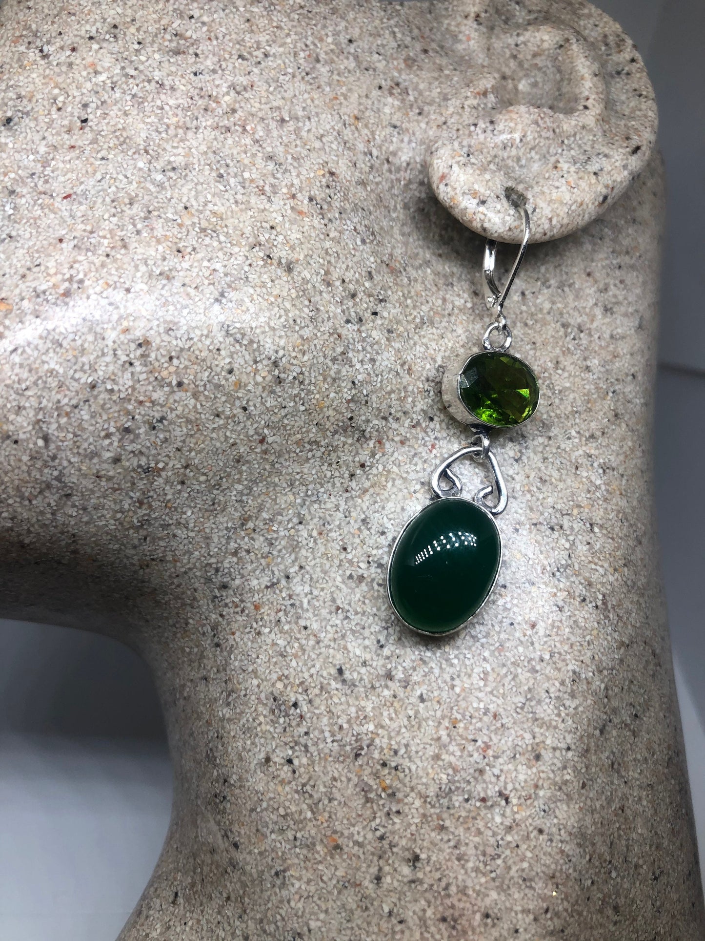Antique Vintage Green Chrysoprase Silver Dangle Earrings