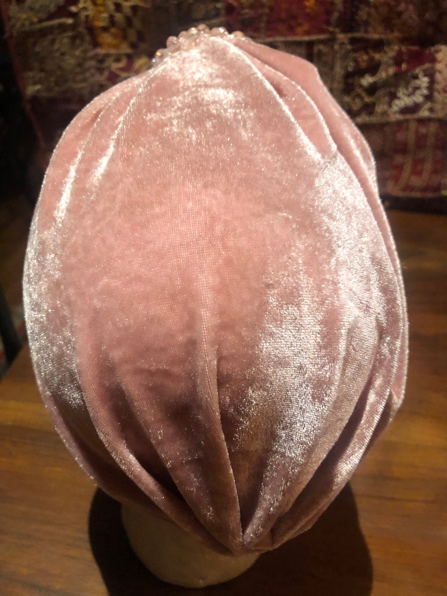Vintage Pink Stretch Velvet Deco Turban Hat