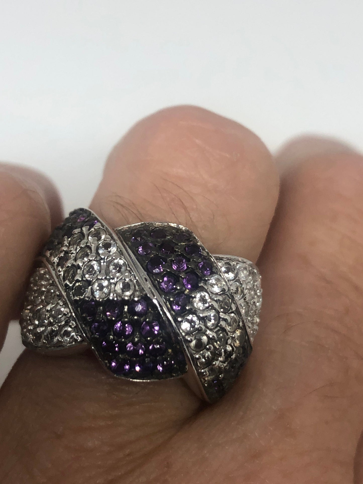 Vintage Purple Amethyst Ring 925 Sterling Silver Gothic Size 7