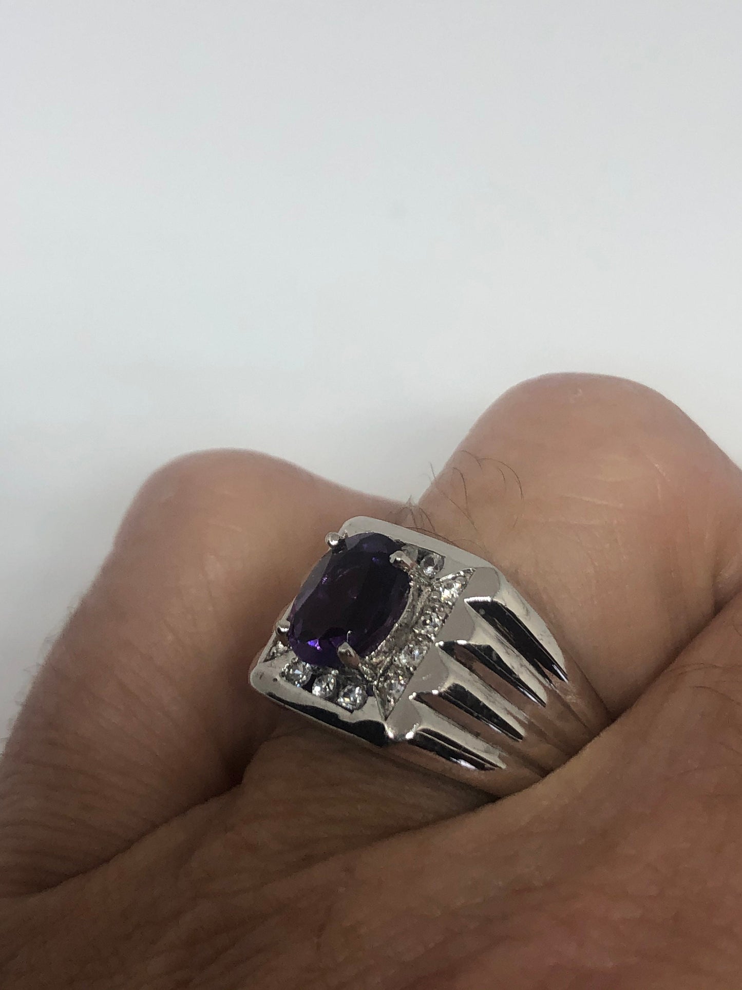Vintage Purple Amethyst Ring 925 Sterling Silver Gothic Size 7