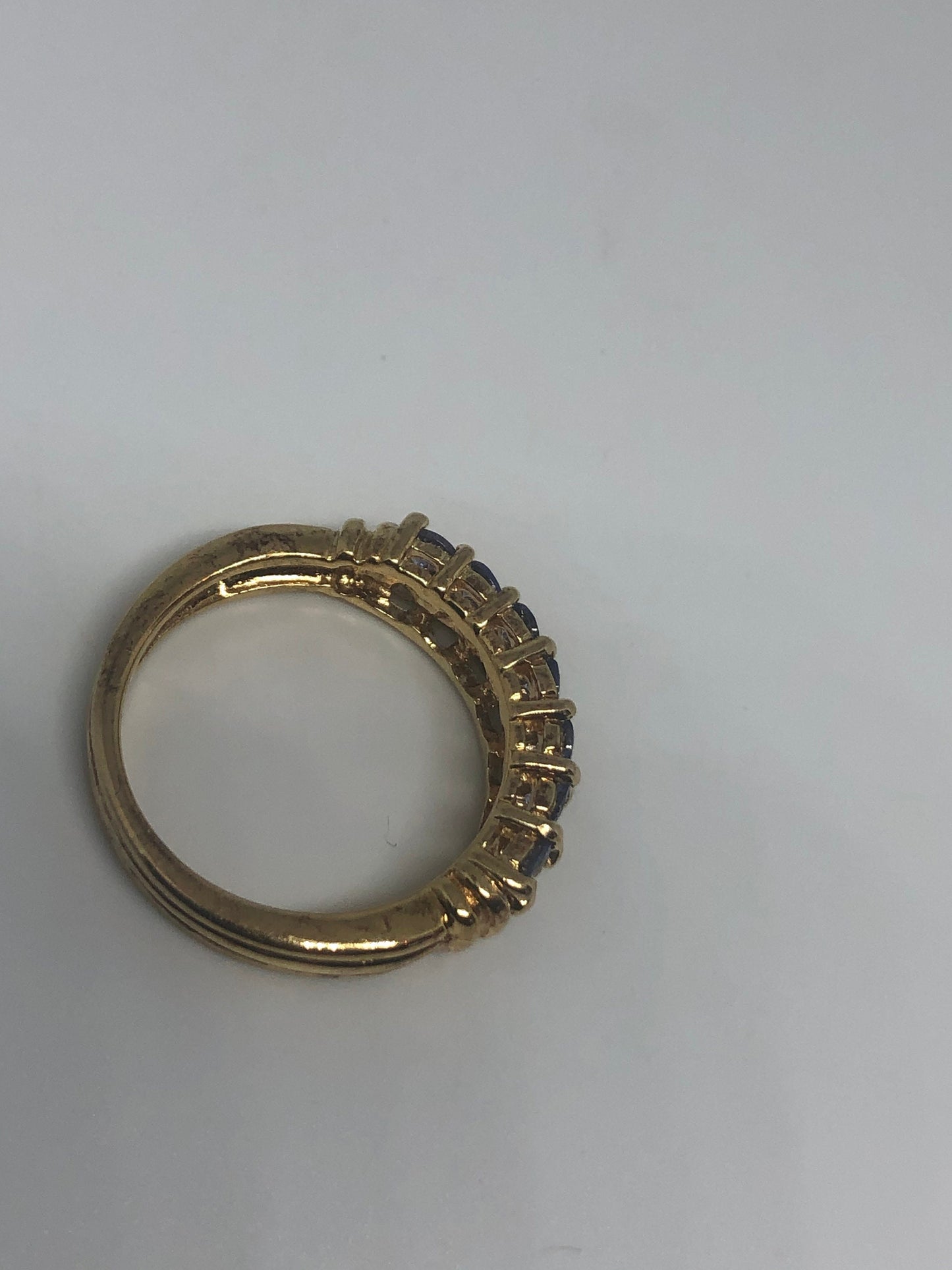 Vintage Blue Tanzanite Ring Golden 925 Sterling Silver Size 8