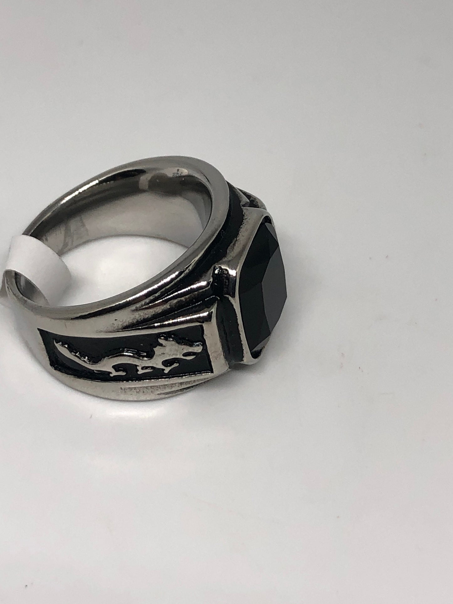 Vintage Gothic Black Onyx Dragon Stainless Steel Mens Ring