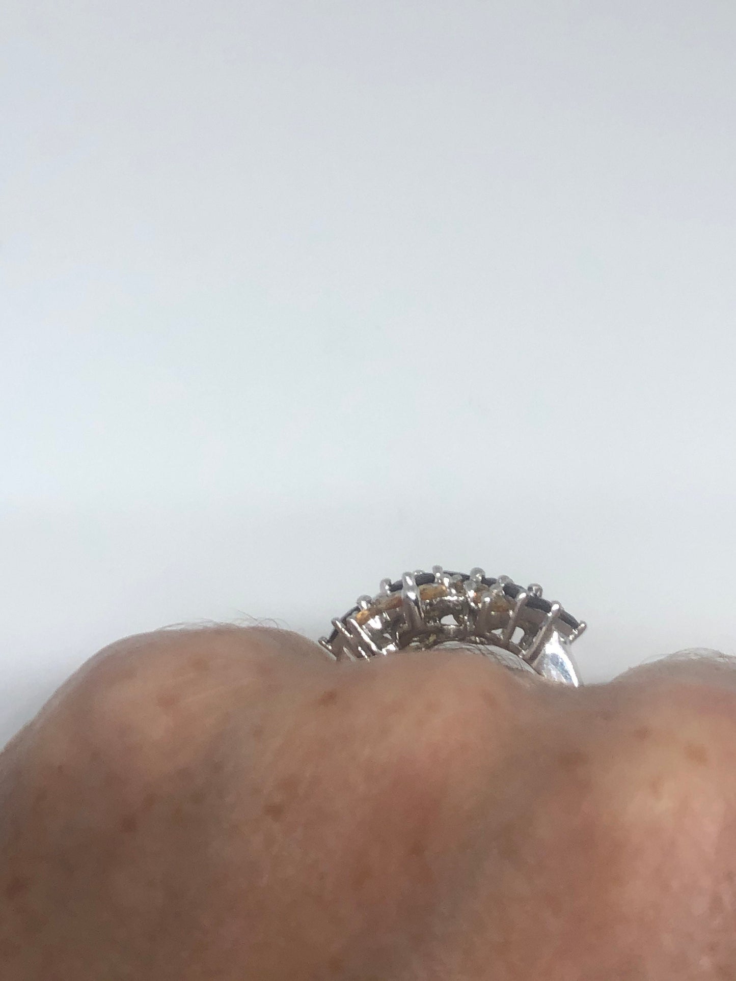 Vintage Golden Topaz Garnet Setting 925 Sterling Silver Gothic Ring
