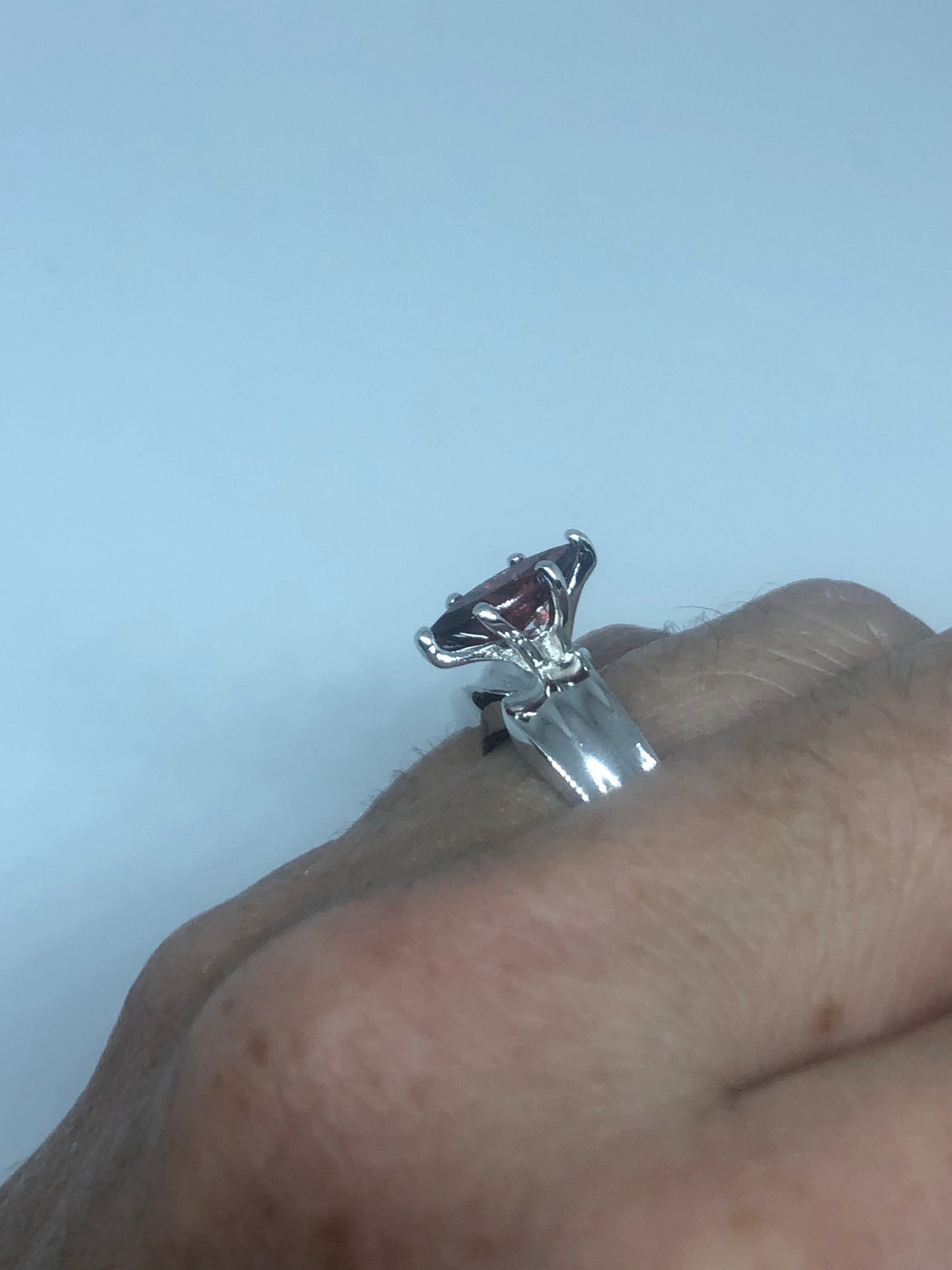 Vintage Red Bohemian Garnet Ring 925 Sterling Silver Cocktail Statement