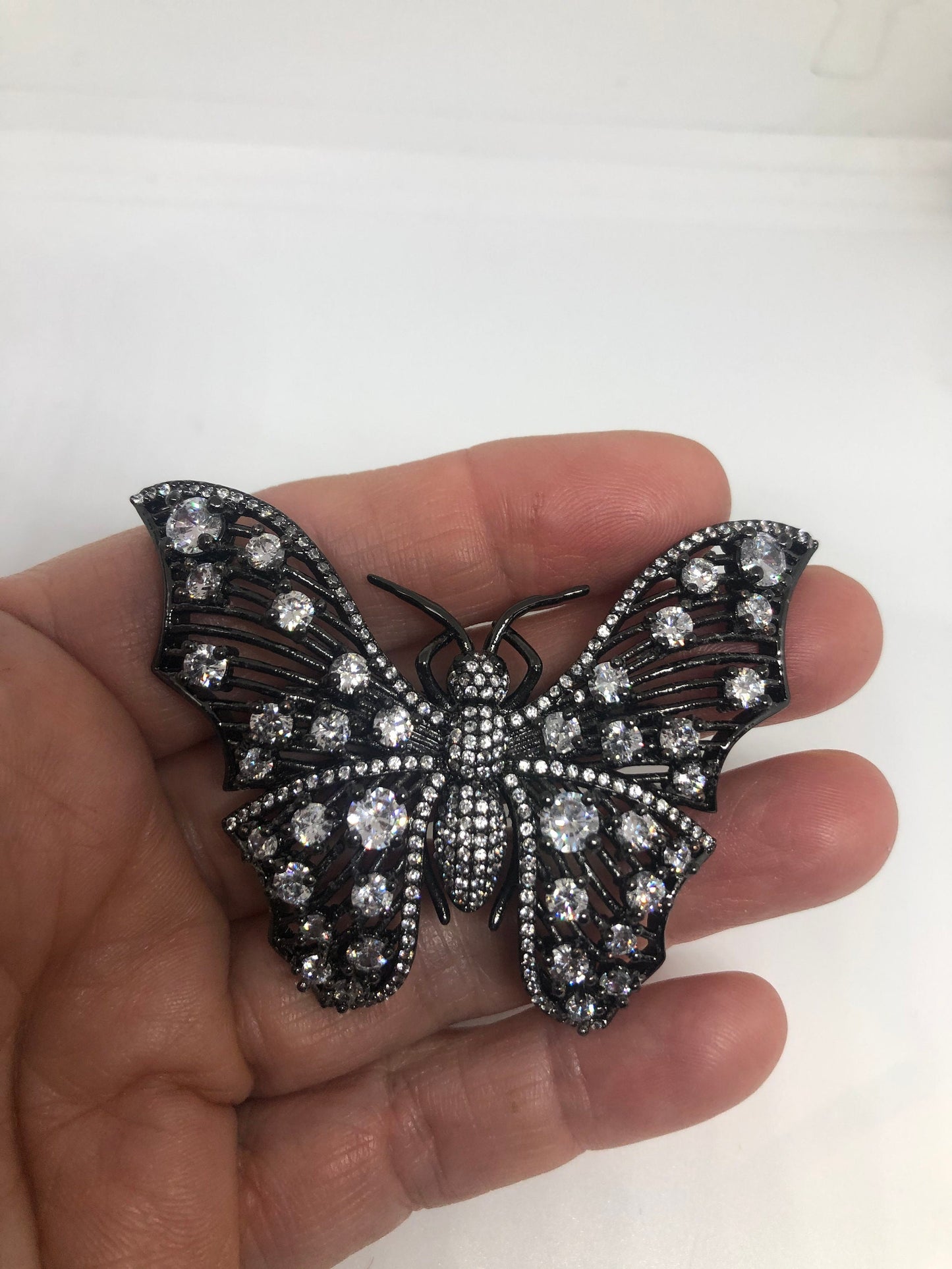 Vintage Crystal Gothic Silver Finished Butterfly Choker Necklace Brooch