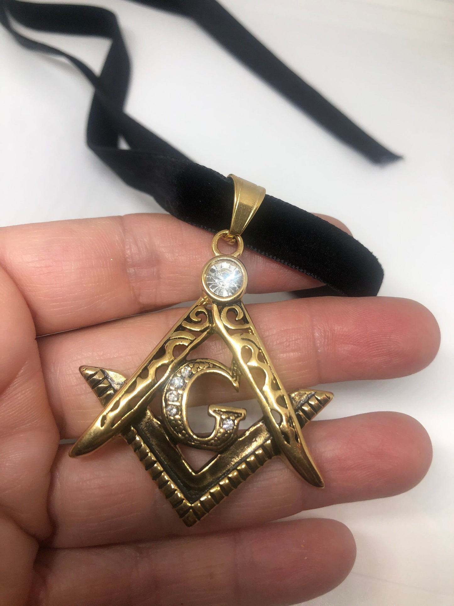 Vintage Golden Stainless Steel Free Mason Pendant Necklace