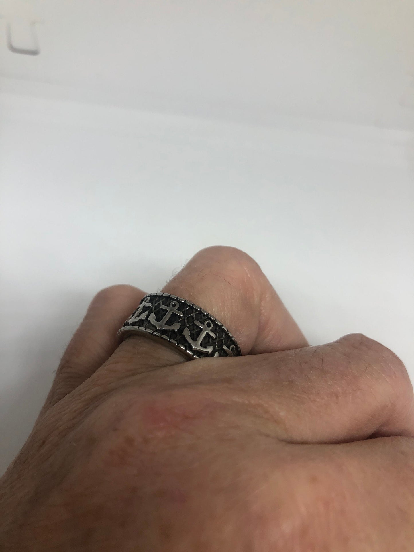 Vintage Gothic Silver Stainless Steel Navy Anchor Mens Ring