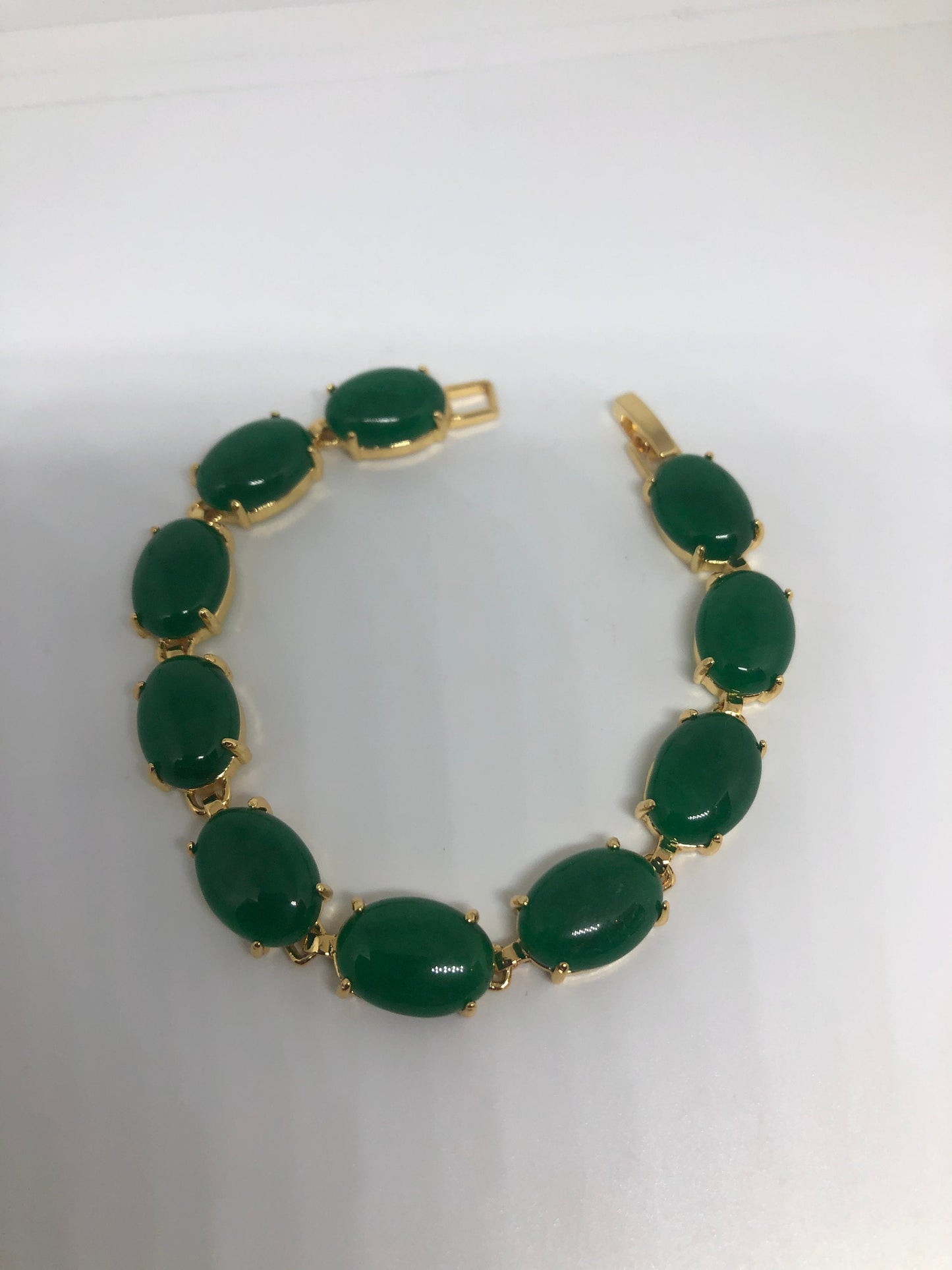 Vintage Green Jade Bracelet Golden White Bronze