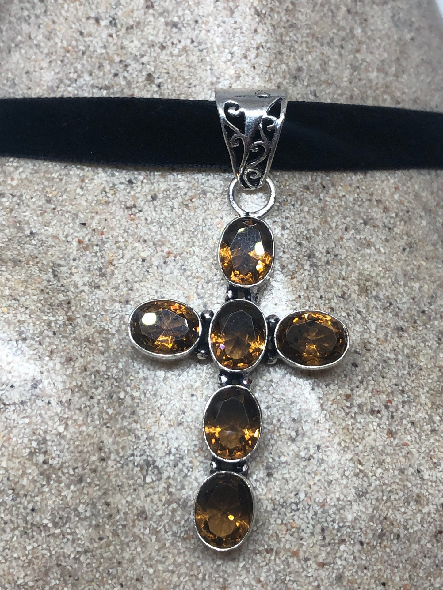 Vintage Golden Topaz cross Necklace Choker