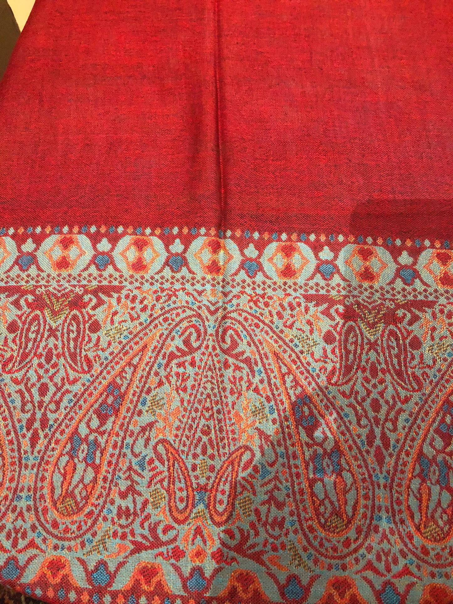 Vintage Red Blue Paisley Brocade Pashmina Scarf Wrap Shawl