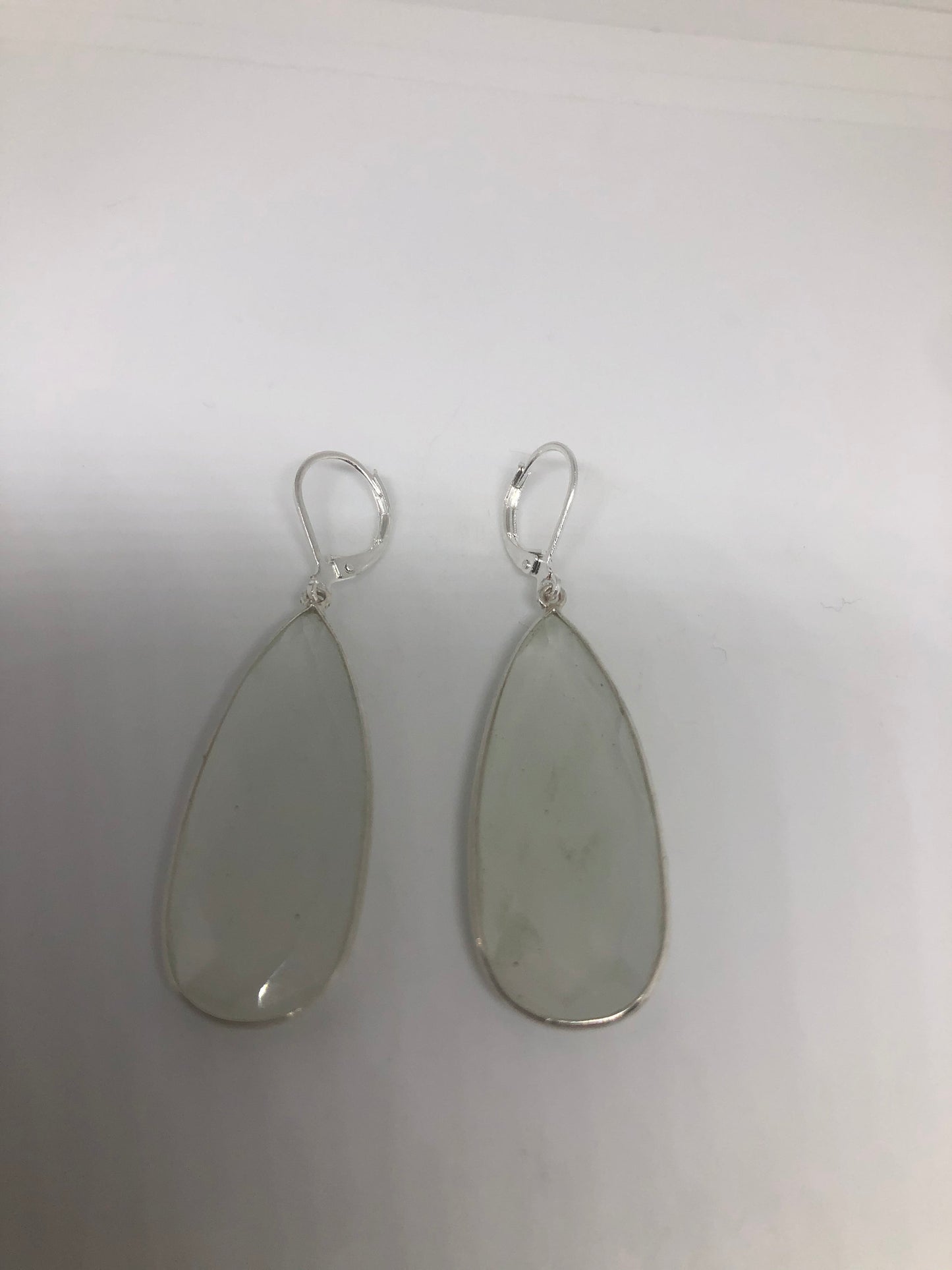 Vintage White Chalcedony Gemstone Sterling Silver Lever Back Chandelier Earrings