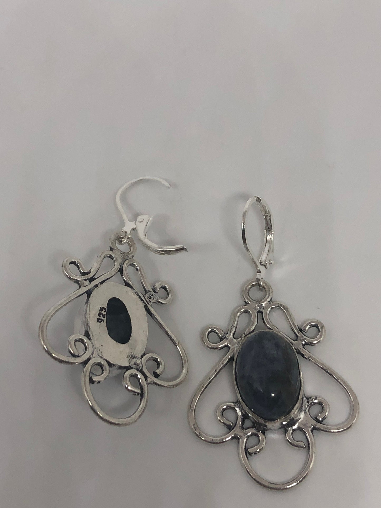 Vintage Blue Sodalite Sterling Silver Lever Back Chandelier Earrings