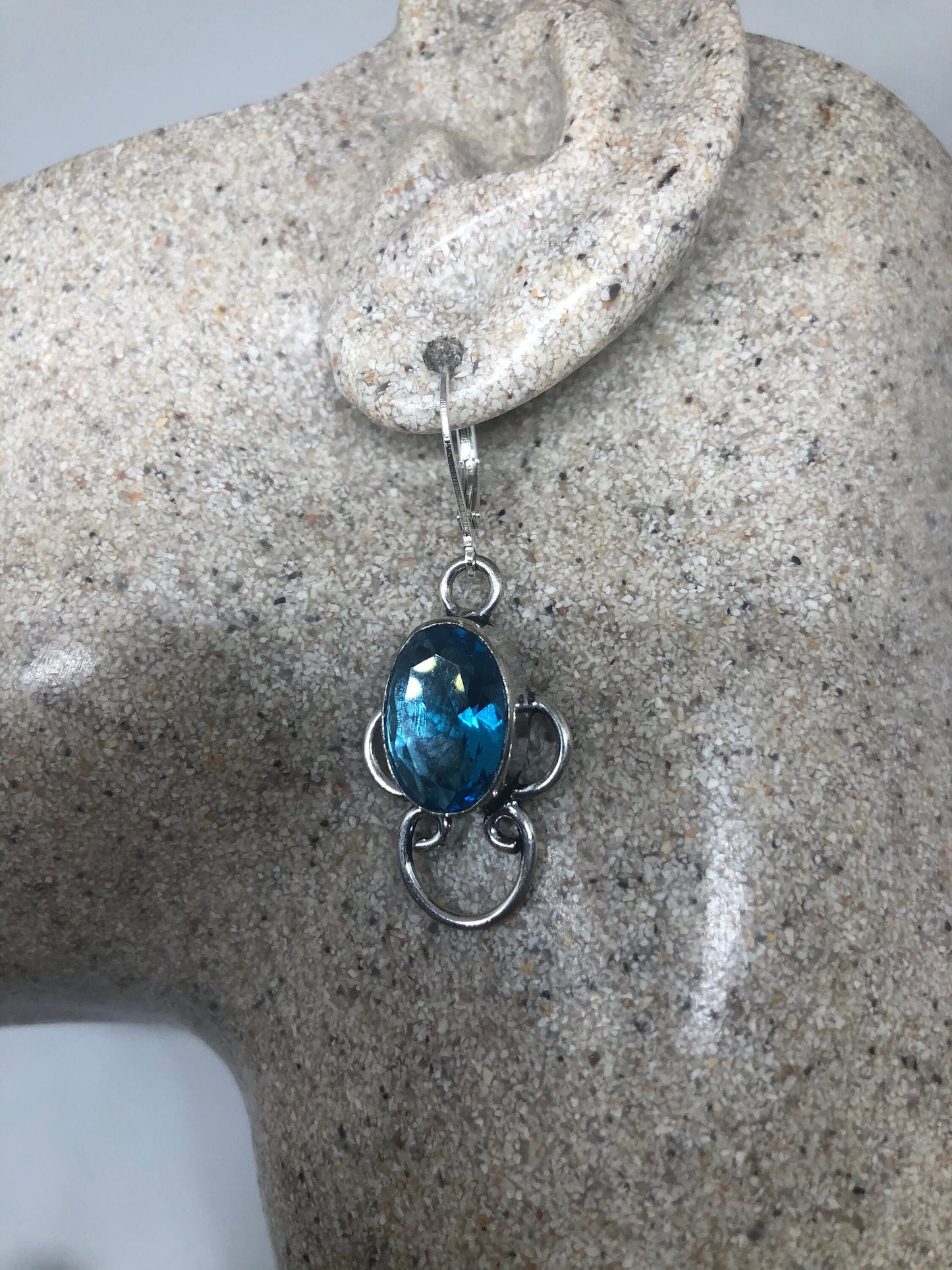 Vintage Blue Topaz Sterling Silver Lever Back Chandelier Earrings