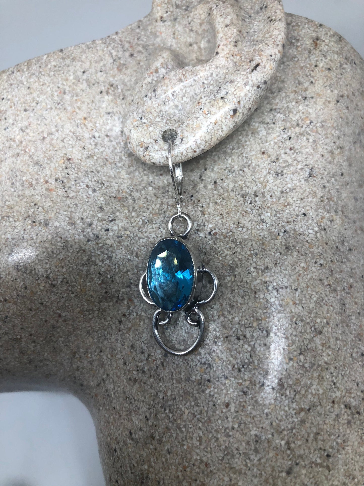 Vintage Blue Topaz Sterling Silver Lever Back Chandelier Earrings