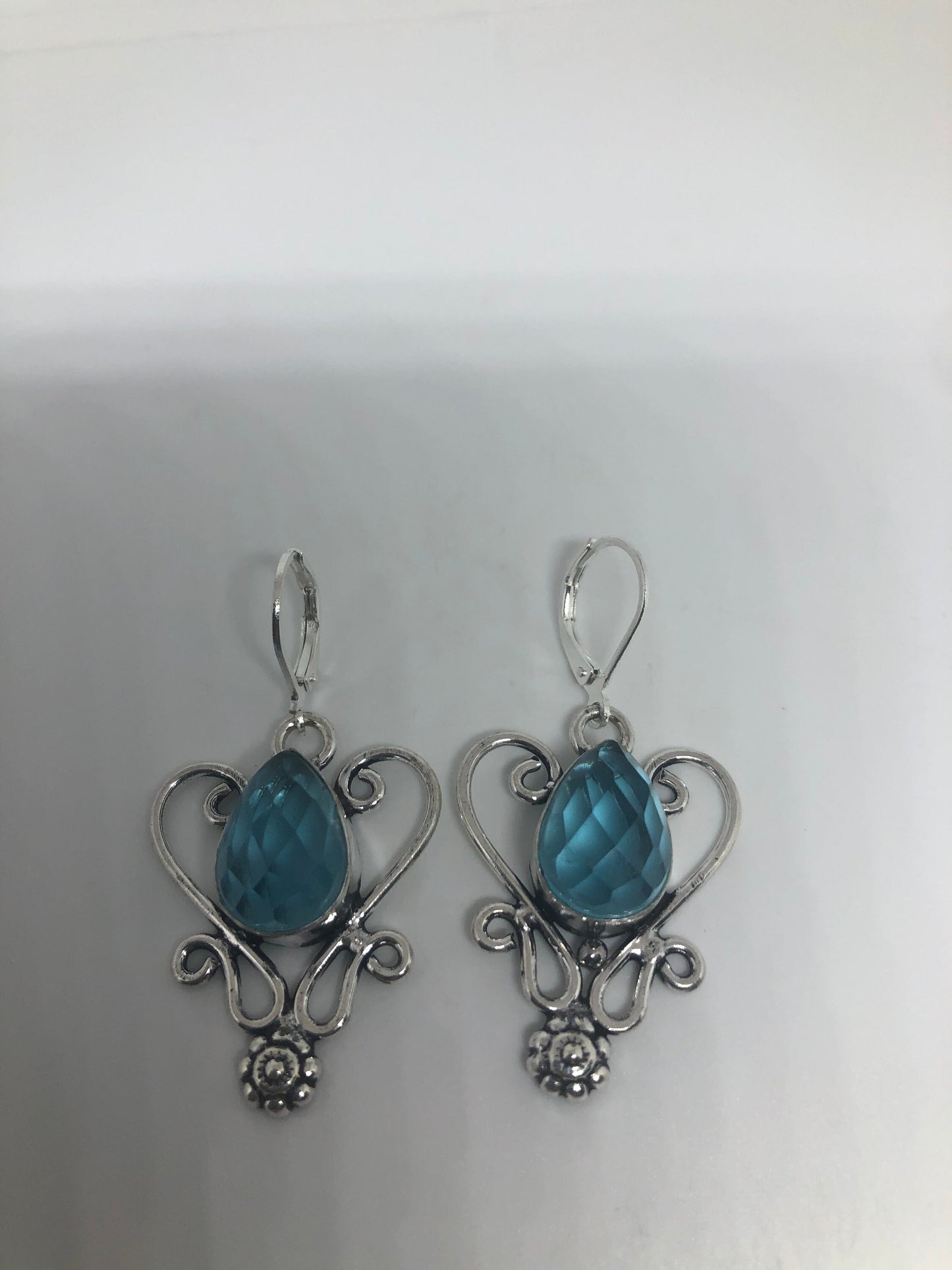 Vintage Blue Topaz Sterling Silver Lever Back Chandelier Earrings