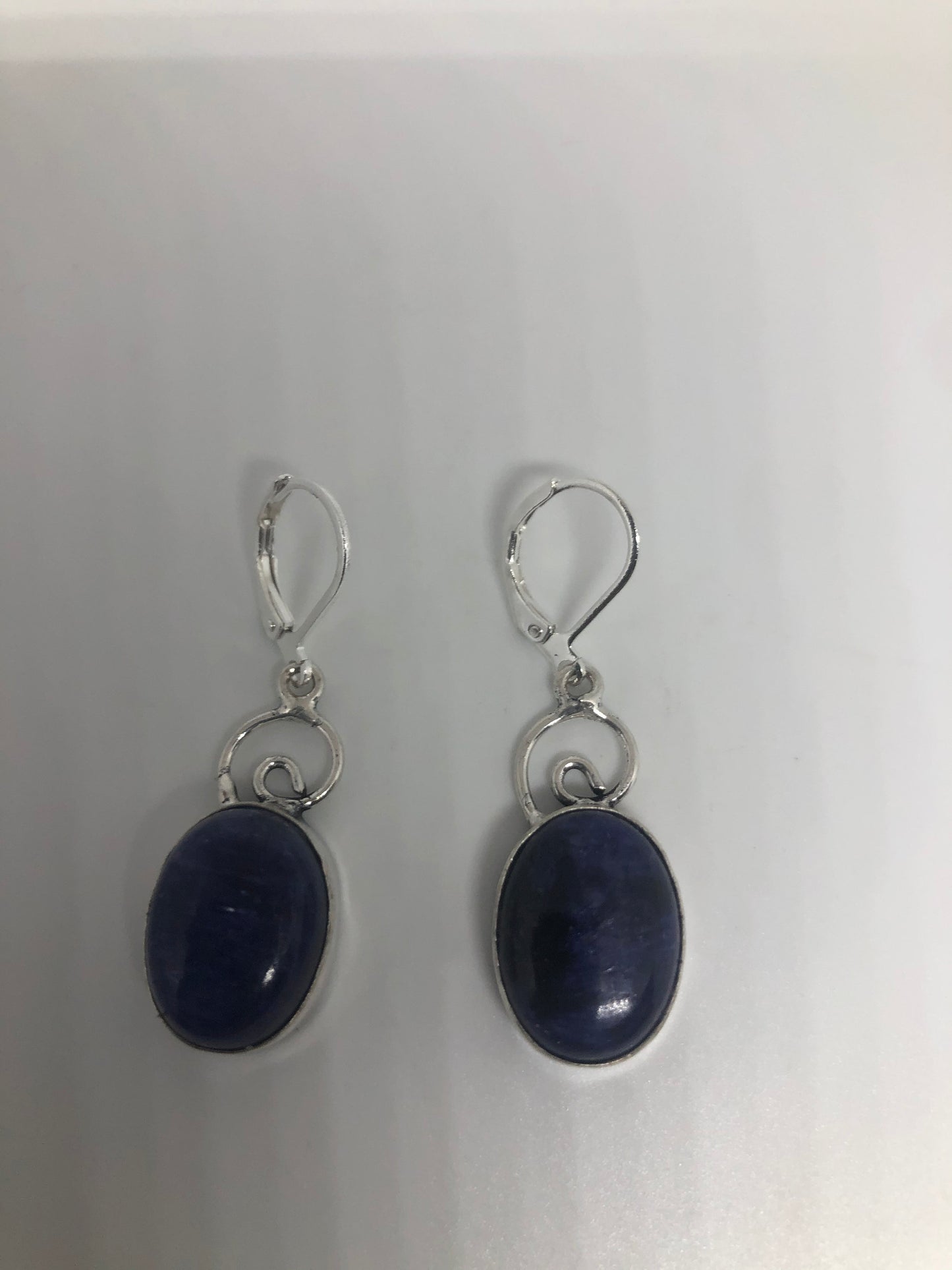 Vintage Blue Raw Sapphire Sterling Silver Lever Back Chandelier Earrings