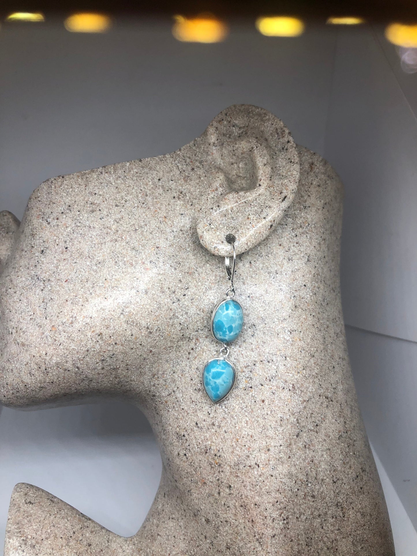 Vintage Sterling Silver Blue turquoise Larimar Earrings