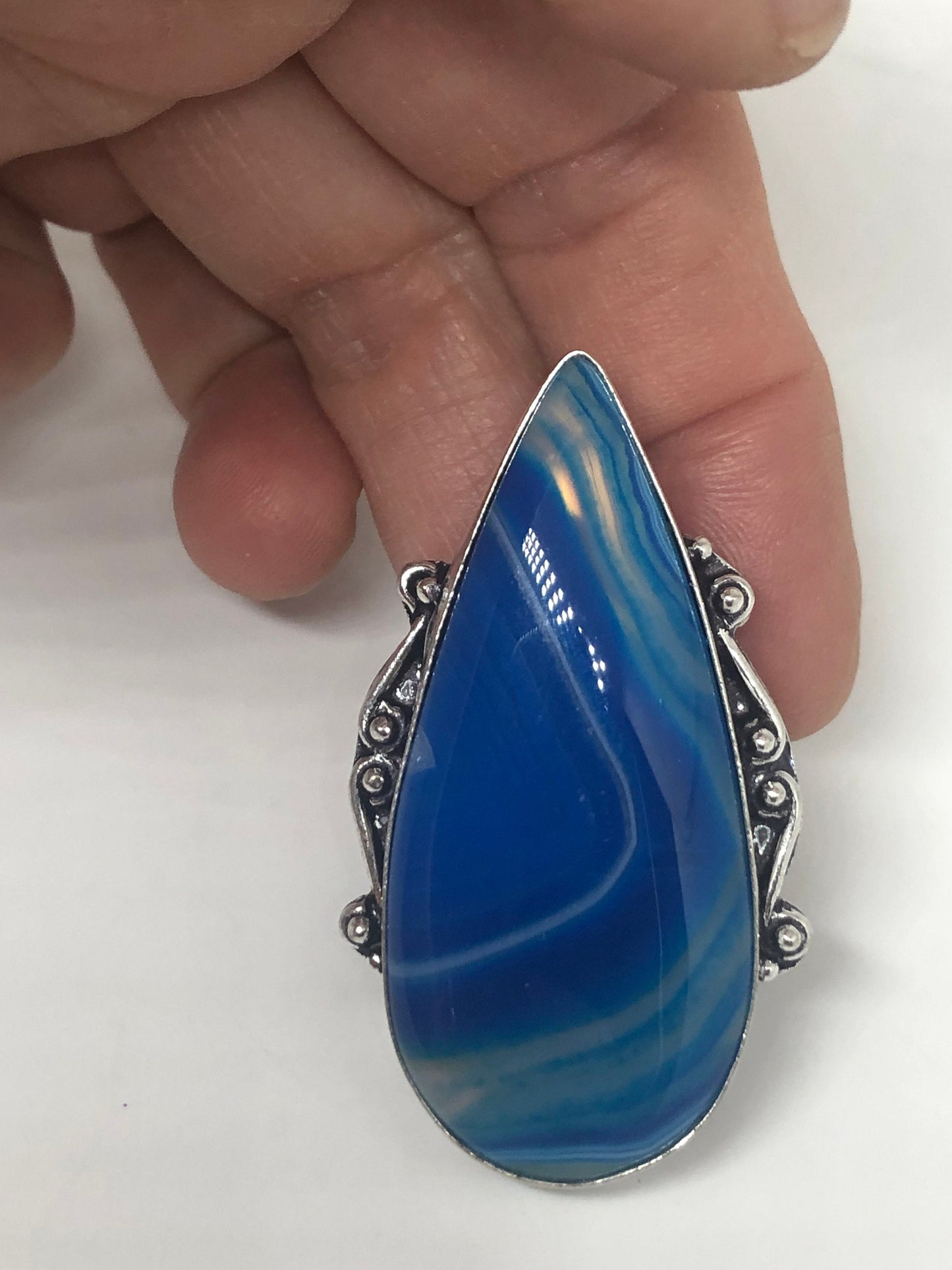 Vintage Blue Agate Silver Ring Size 8
