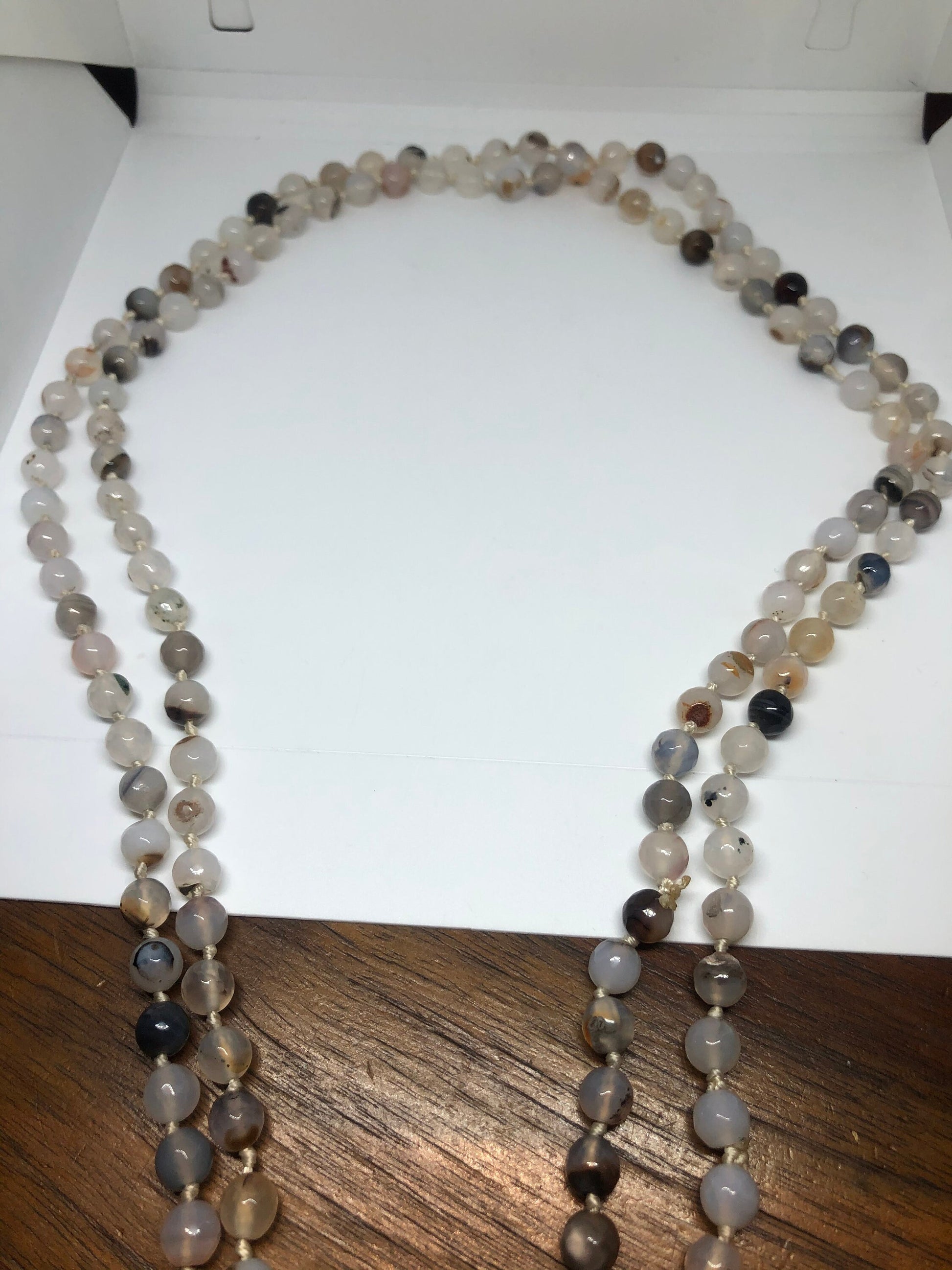 60 Inch Hand Knoted Vintage Mixed color White Onyz beaded Necklace