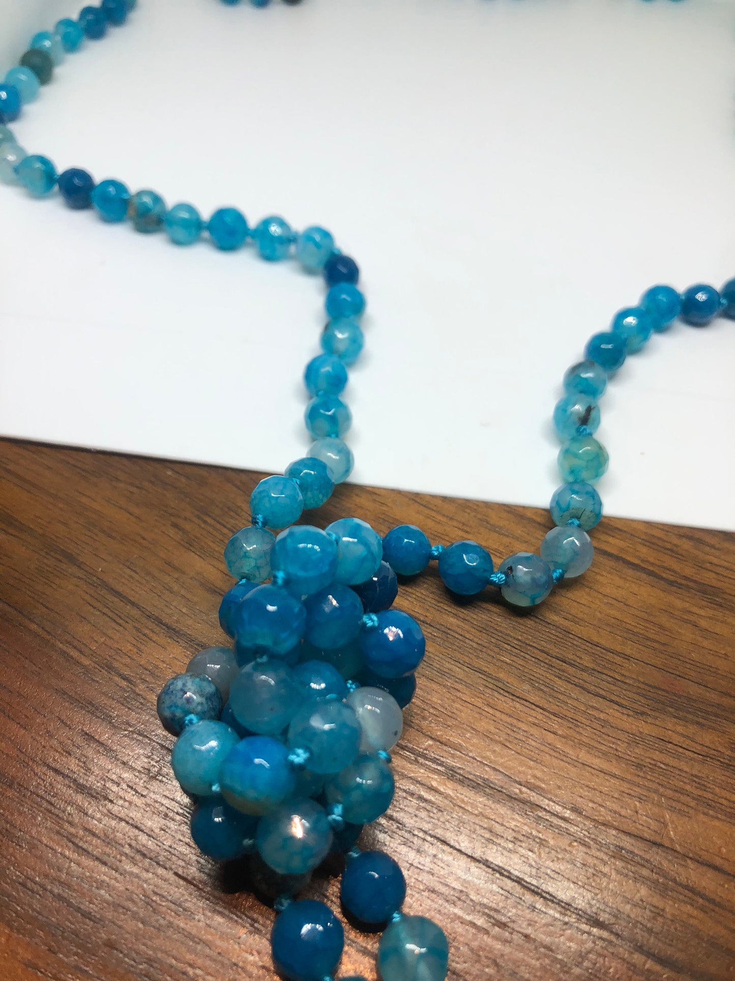 60 Inch Hand Knoted Vintage Blue Dyed Onyx beaded Necklace