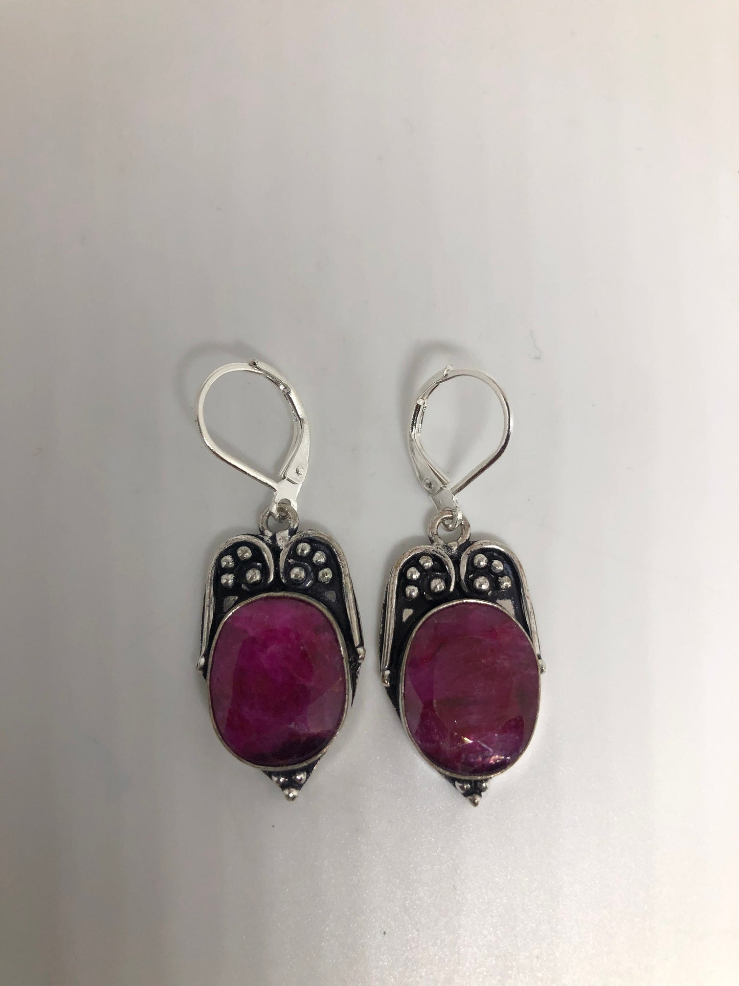 Vintage Handmade Deep Raw Ruby Earrings