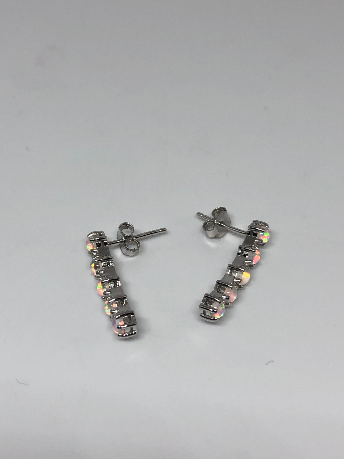 Vintage White Opal Earrings Cross 925 Sterling Silver Dangle