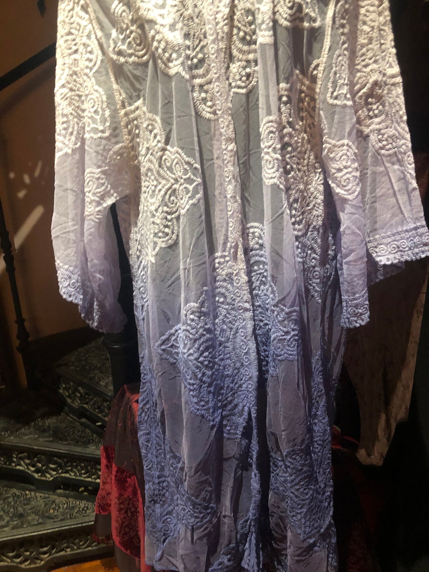 Lace Kimono Jacket Vintage Style Blue Tie Dye Embroidered wrap