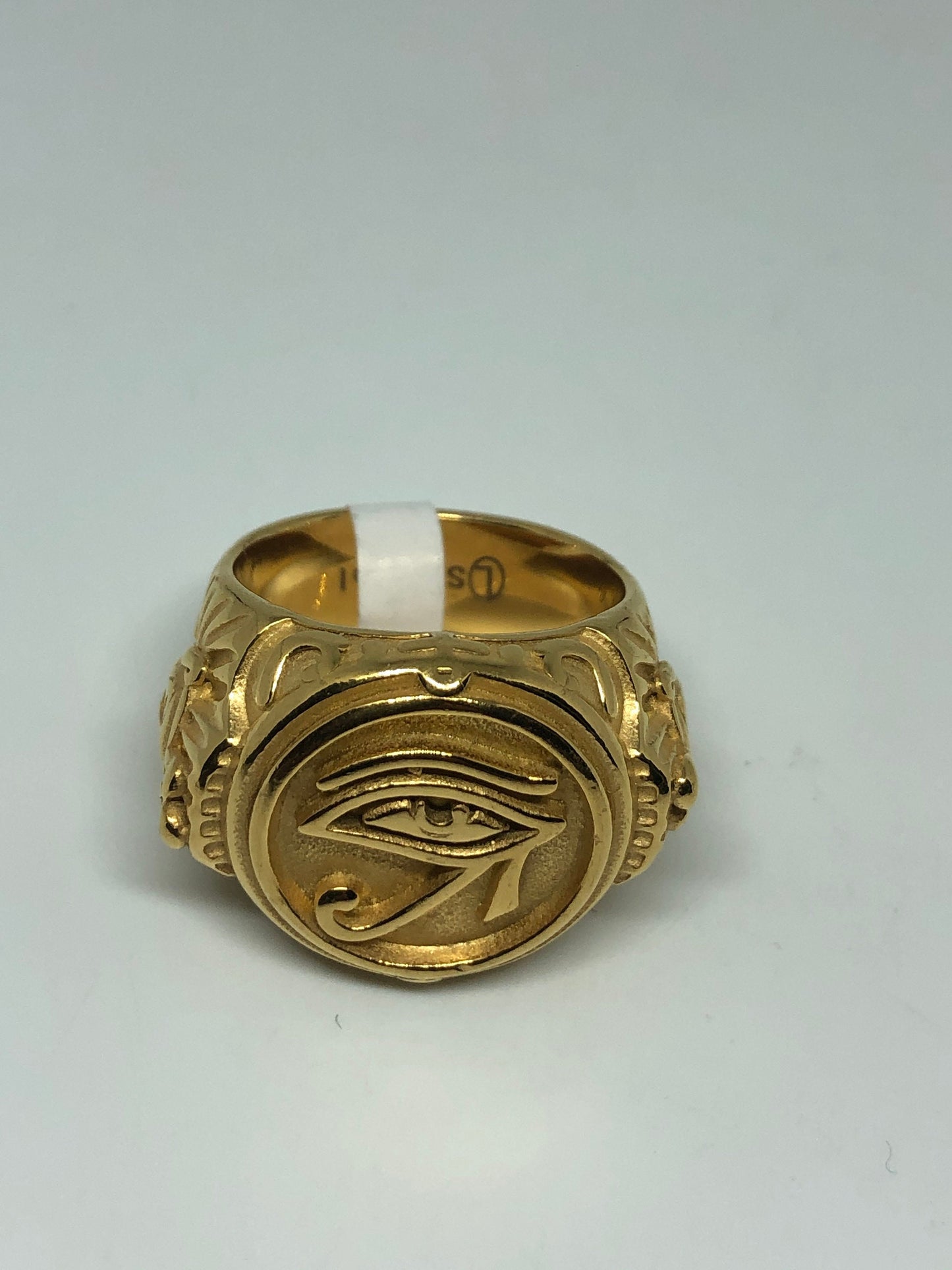 Vintage Golden Stainless Steel Egyptian Ankh Horus Eye Mens Ring Size 13