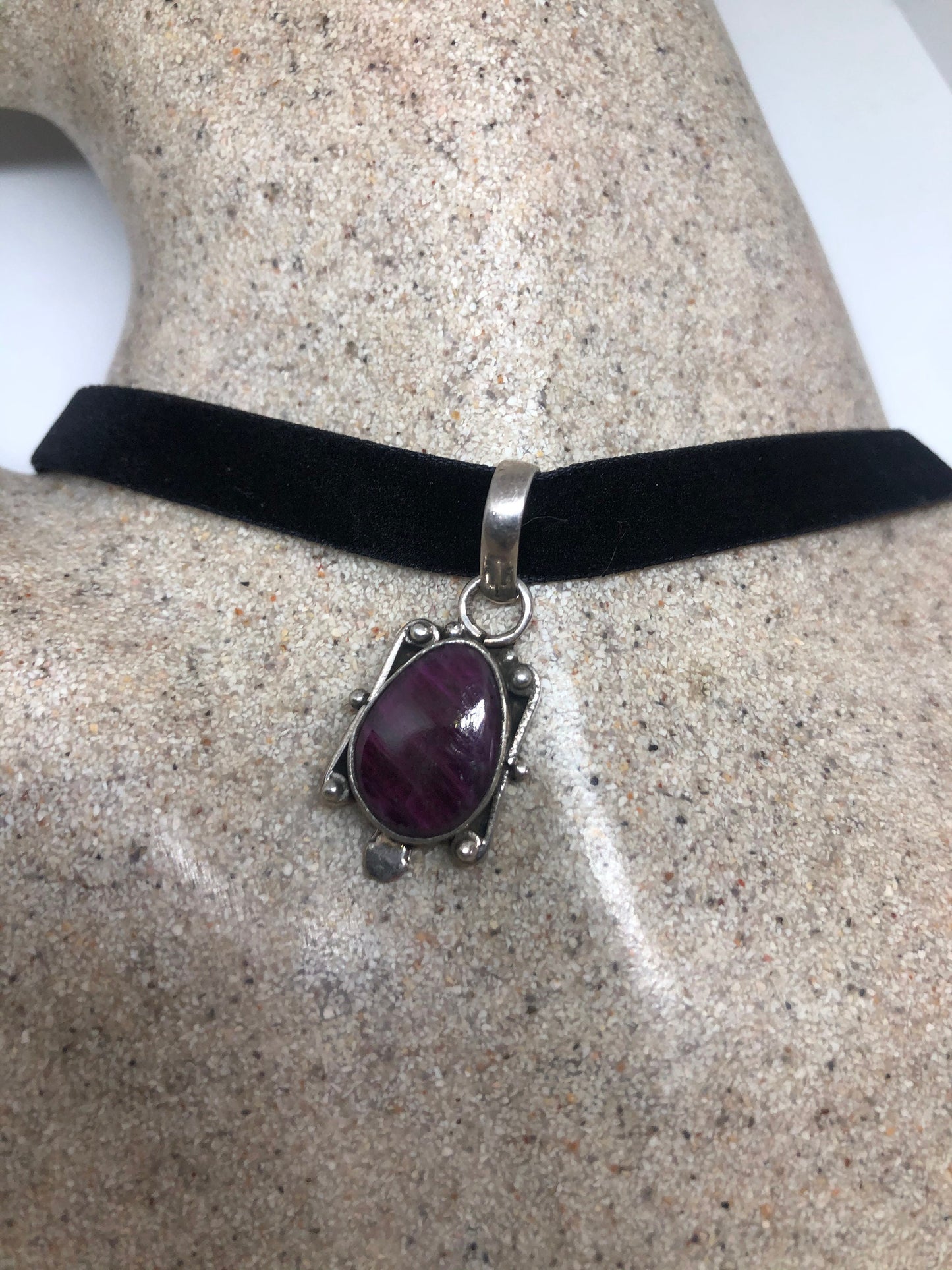 Vintage Pink Raw Ruby Choker 925 Sterling Silver Pendant Necklace